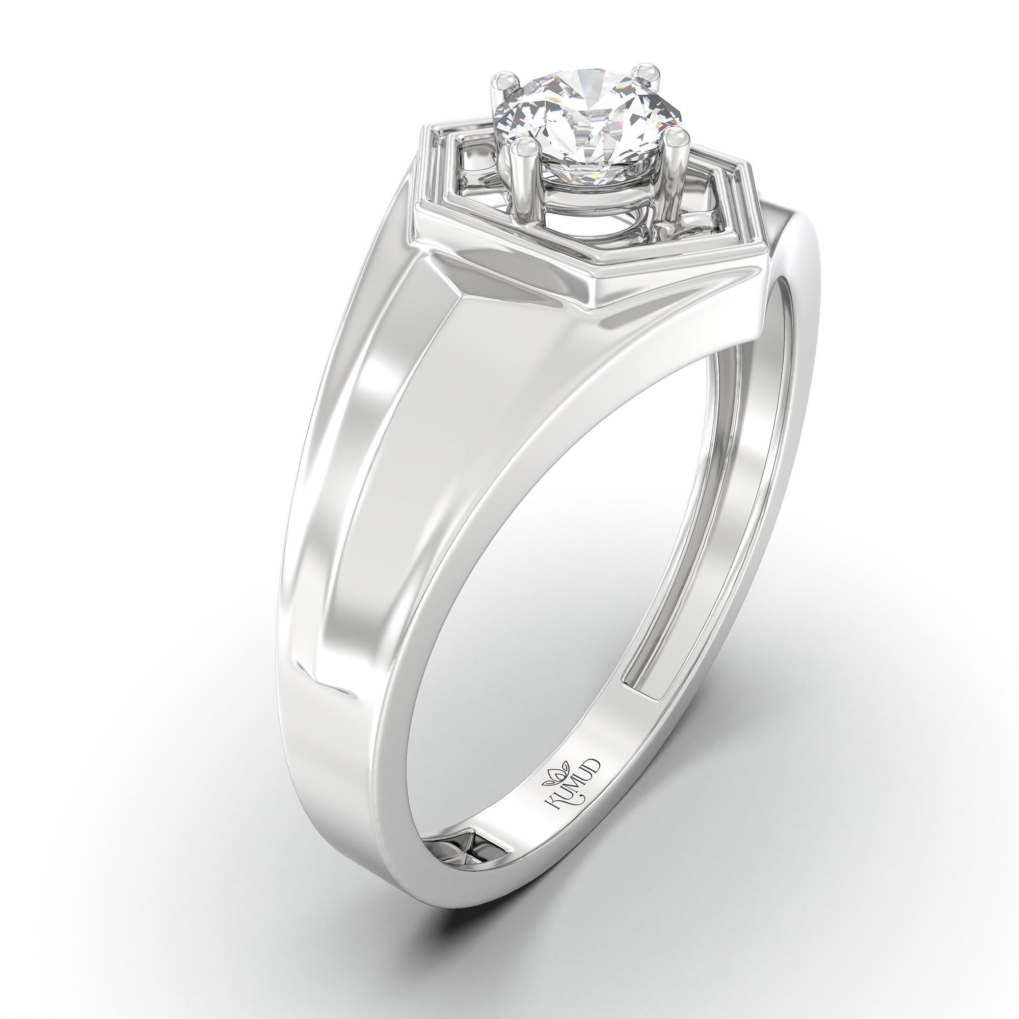 Lab-Grown Diamond Solitaire Ring for Men in 18K White Gold – 0.5 Ct Round, 6 g (Design K8-36-APGAA) thumbnail