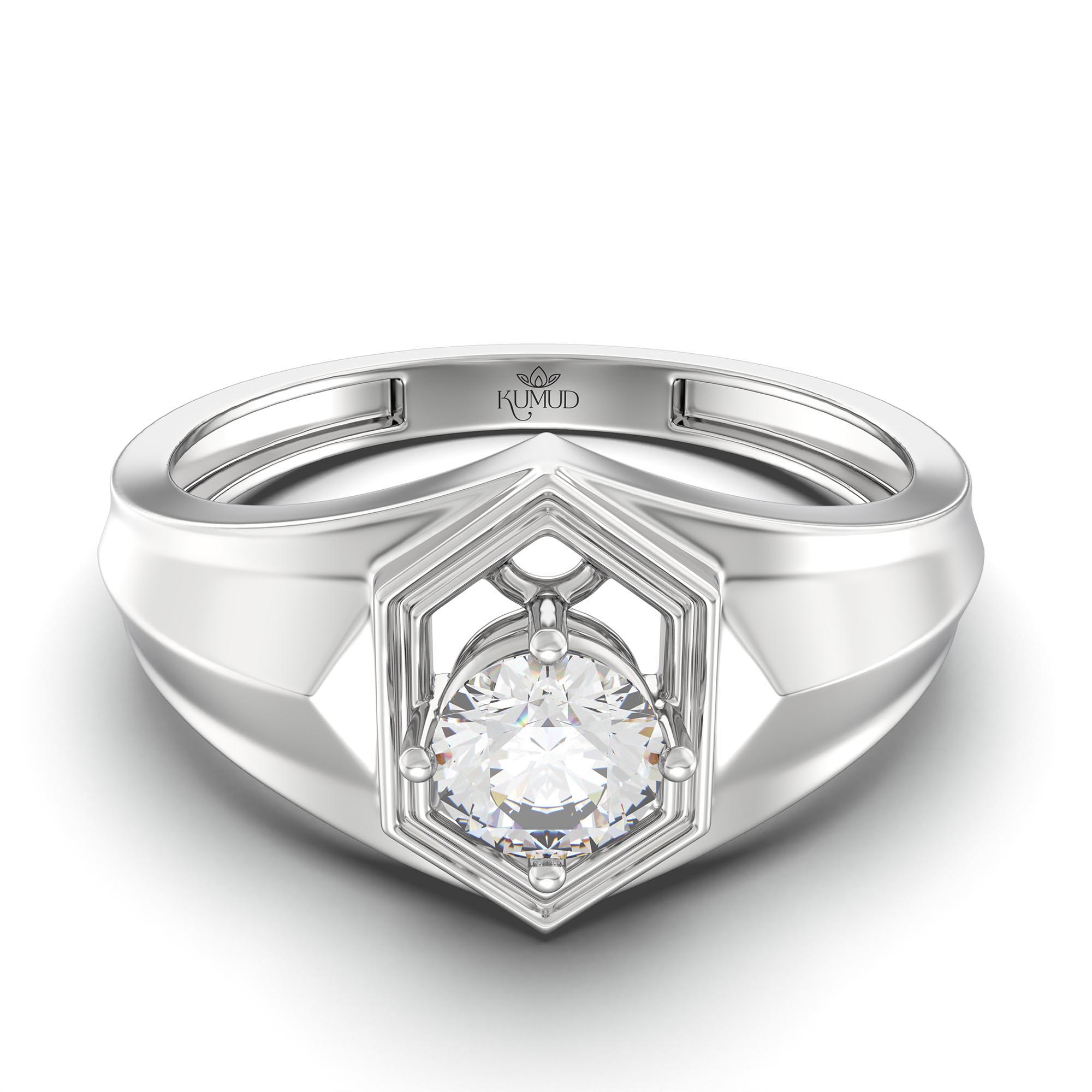 Lab-Grown Diamond Solitaire Ring for Men in 18K White Gold – 0.5 Ct Round, 6 g (Design K8-36-APGAA) thumbnail