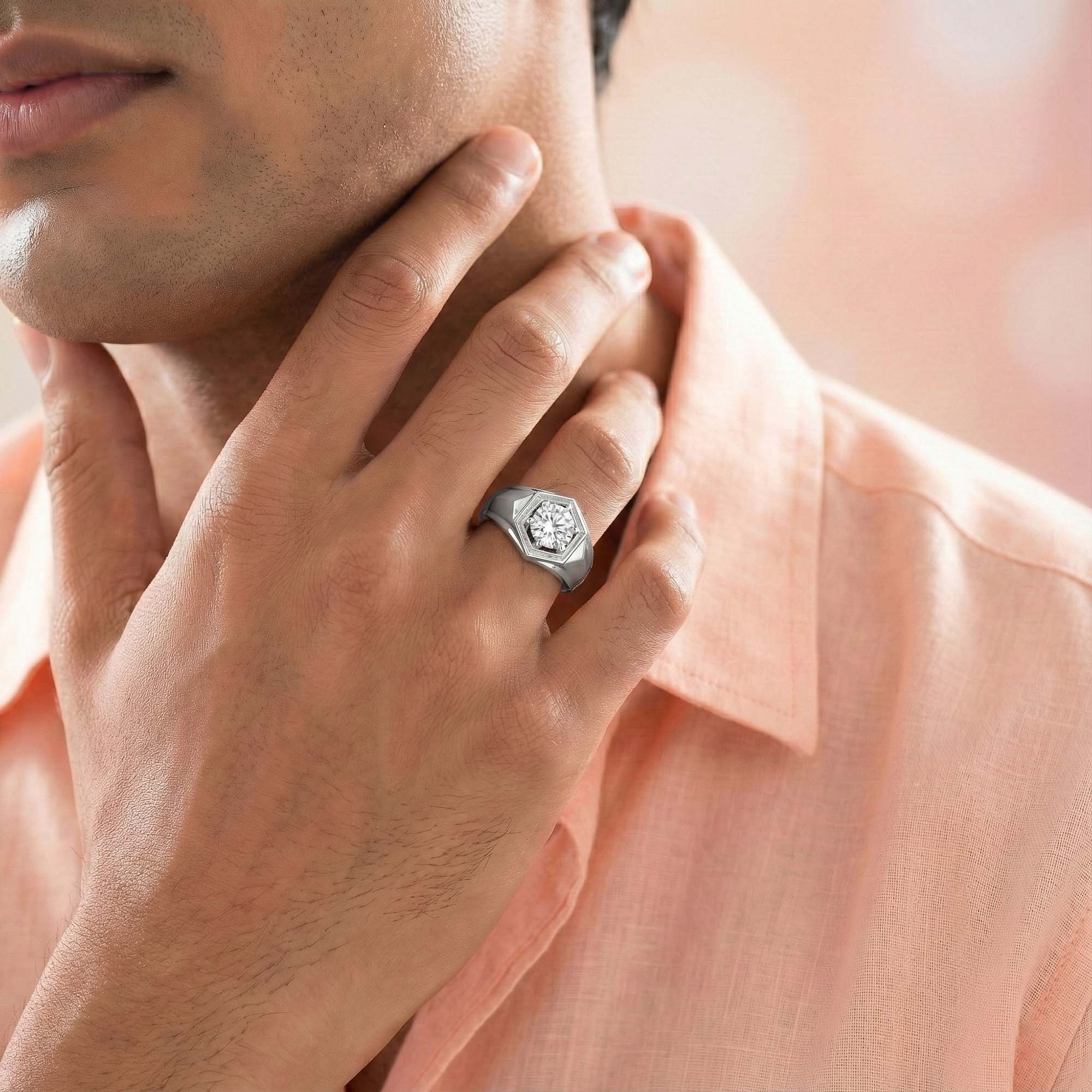 Lab-Grown Diamond Solitaire Ring for Men in 18K White Gold – 0.5 Ct Round, 6 g (Design K8-36-APGAA) thumbnail