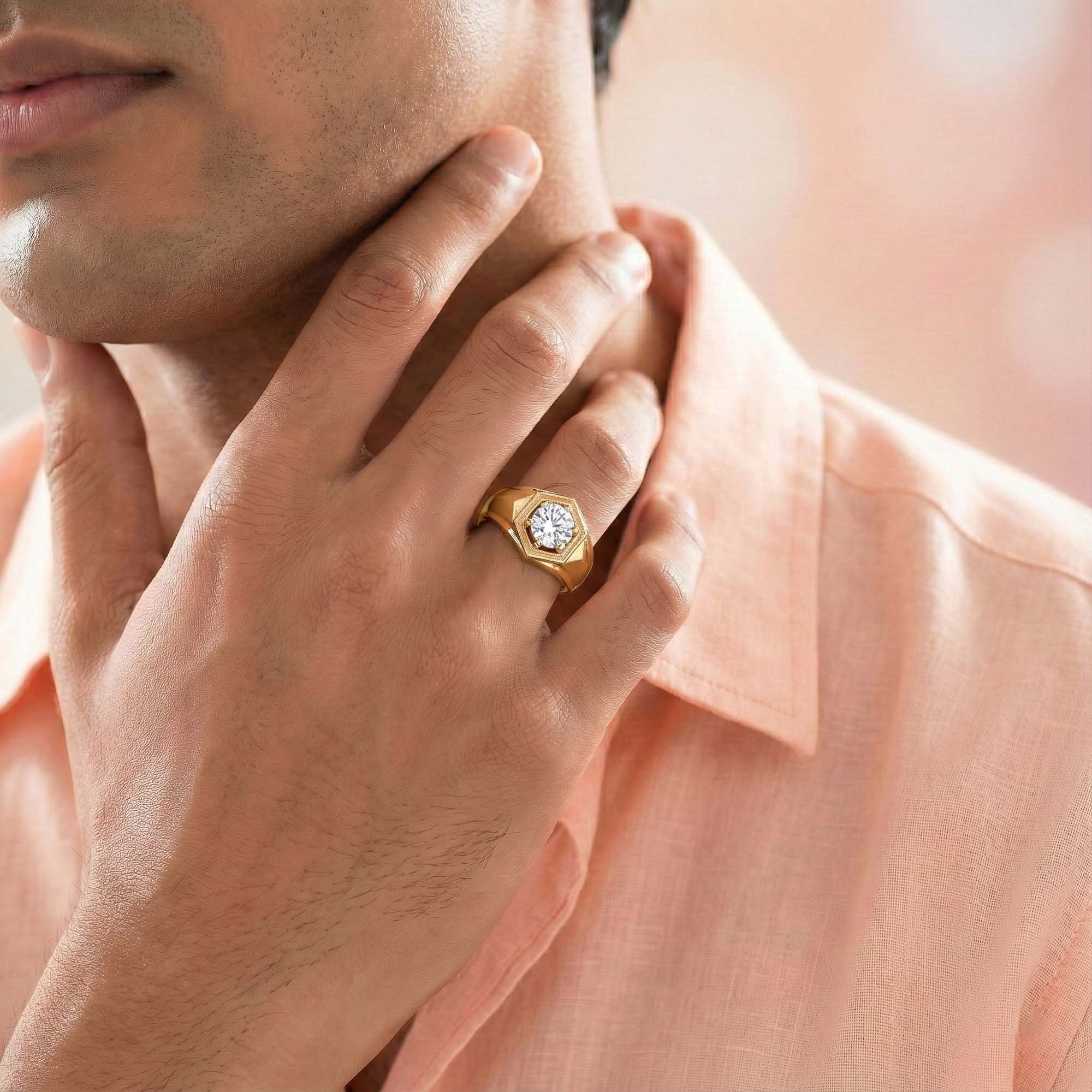 Lab-Grown Diamond Solitaire Ring for Men in 22K Yellow Gold – 0.5 Ct Round, 6 g (Design K8-36-APGAA) thumbnail