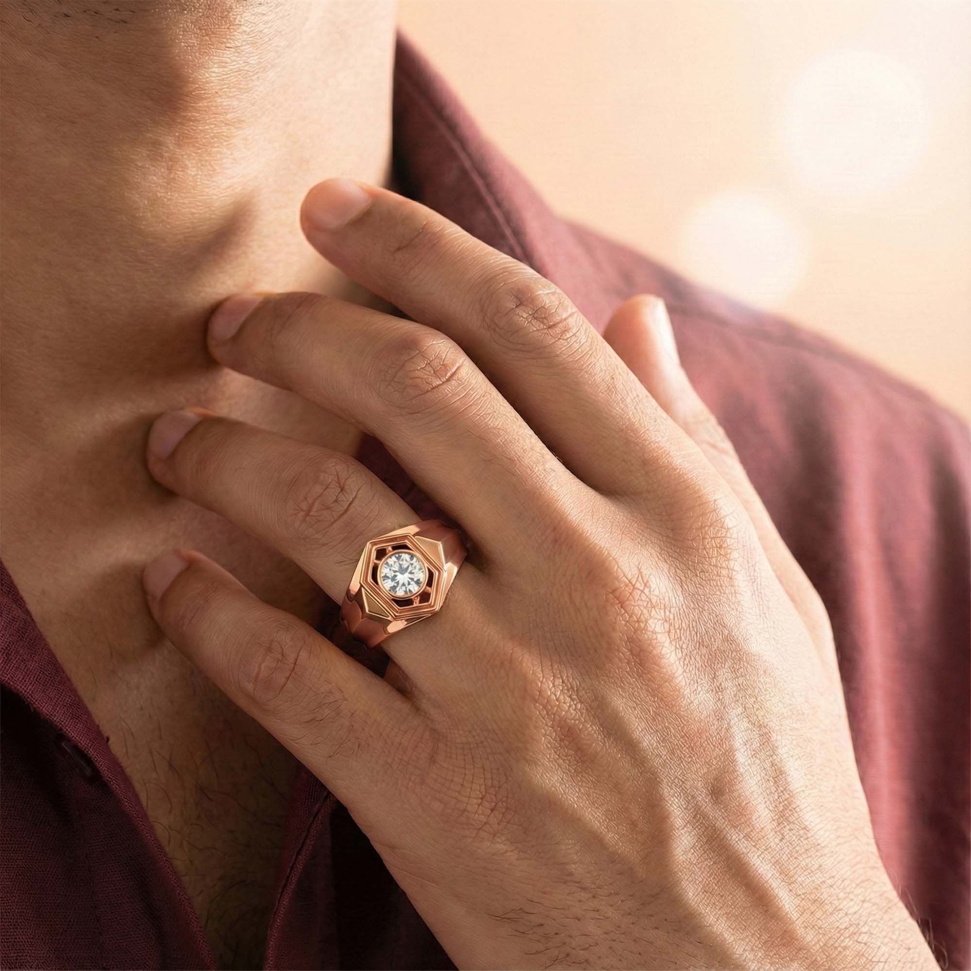 Lab-Grown Diamond Solitaire Ring for Men in 18K Rose Gold – 0.5 Ct Round, 6 g (Design K8-36-BBZAA) thumbnail