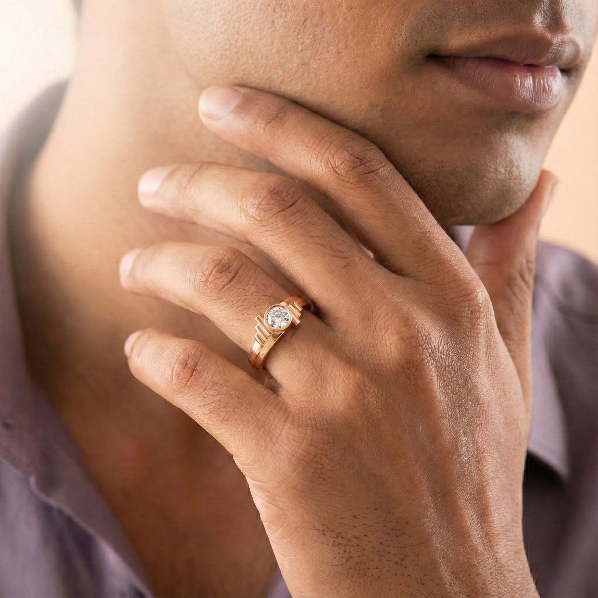 Lab-Grown Diamond Solitaire Ring for Men in 18K Rose Gold – 0.5 Ct Round, 6 g (Design K8-37-BBZAA) thumbnail