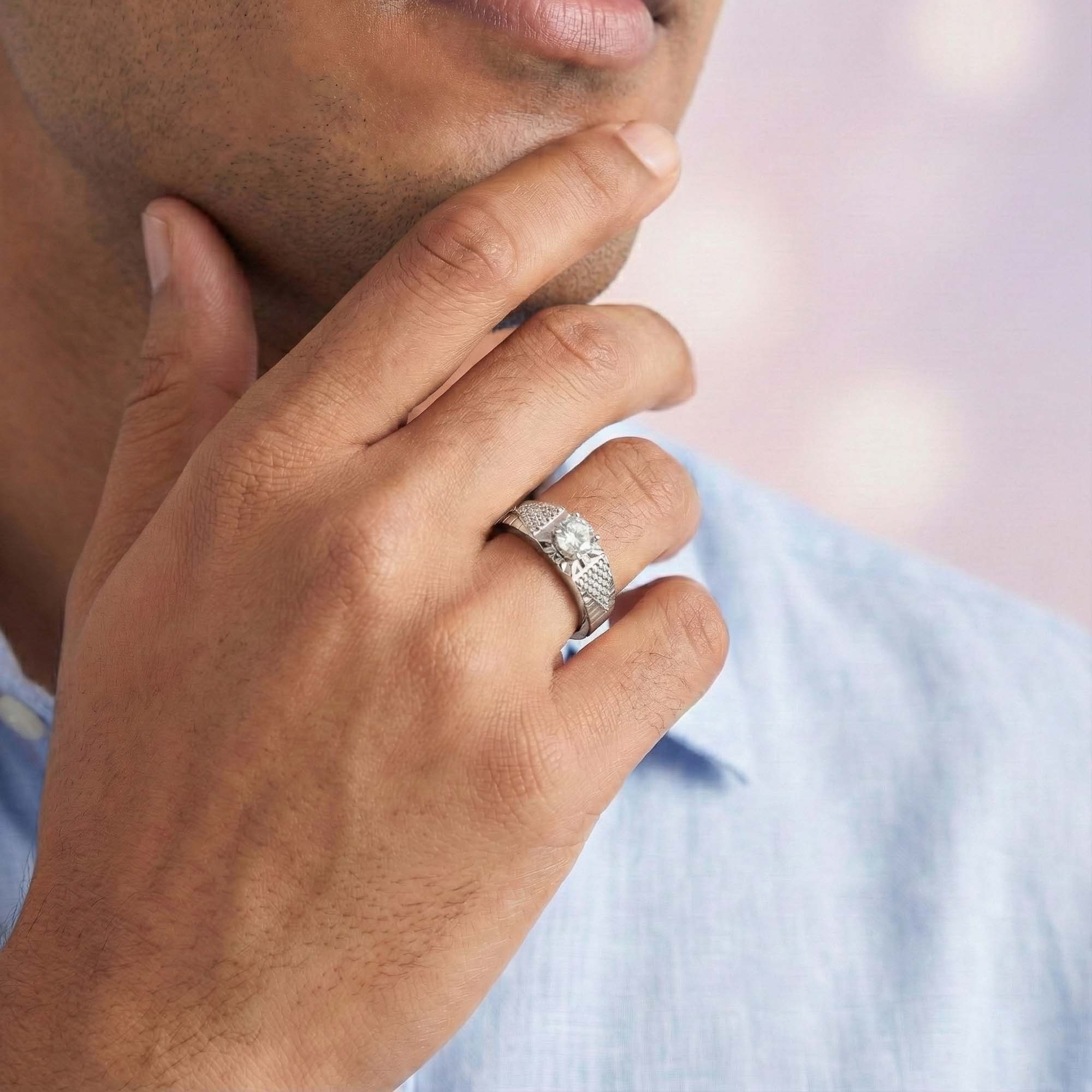 Lab-Grown Diamond Solitaire Ring for Men in 18K White Gold – 0.5 Ct Round, 6 g (Design K8-38-APGAA) thumbnail