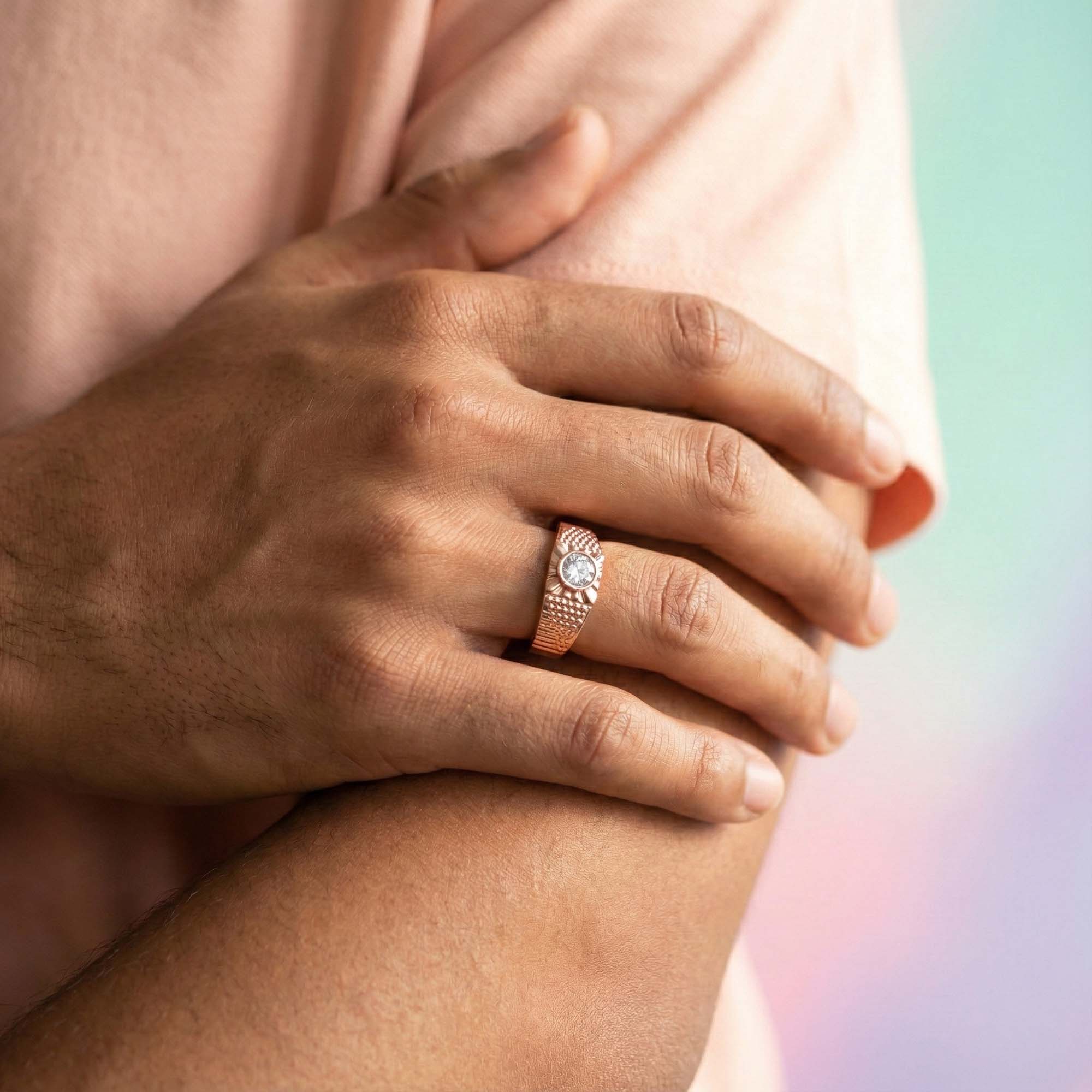 Lab-Grown Diamond Solitaire Ring for Men in 18K Rose Gold – 0.5 Ct Round, 6 g (Design K8-38-BBZAA) thumbnail