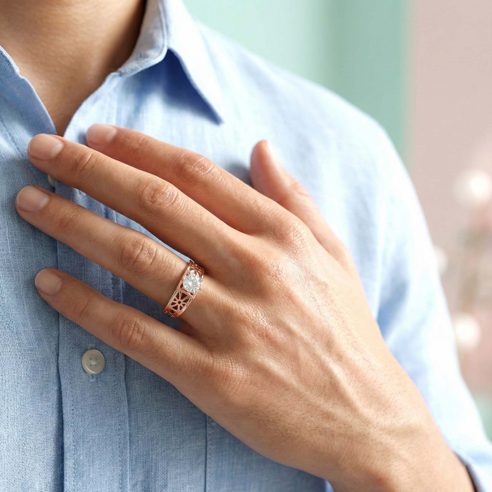 Lab-Grown Diamond Solitaire Ring for Men in 18K Rose Gold – 0.5 Ct Round, 6 g (Design K8-39-APGAA) thumbnail