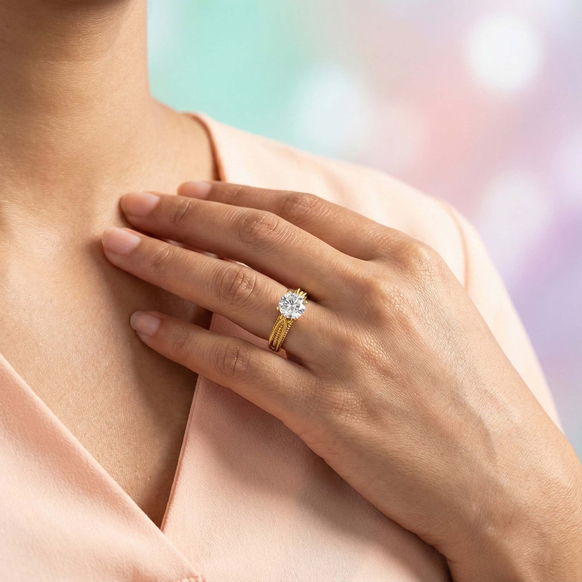 Lab-Grown Diamond Solitaire Ring for Women in 22K Yellow Gold – 0.5 Ct Round, 5 g (Design K9-5-APGAA) thumbnail