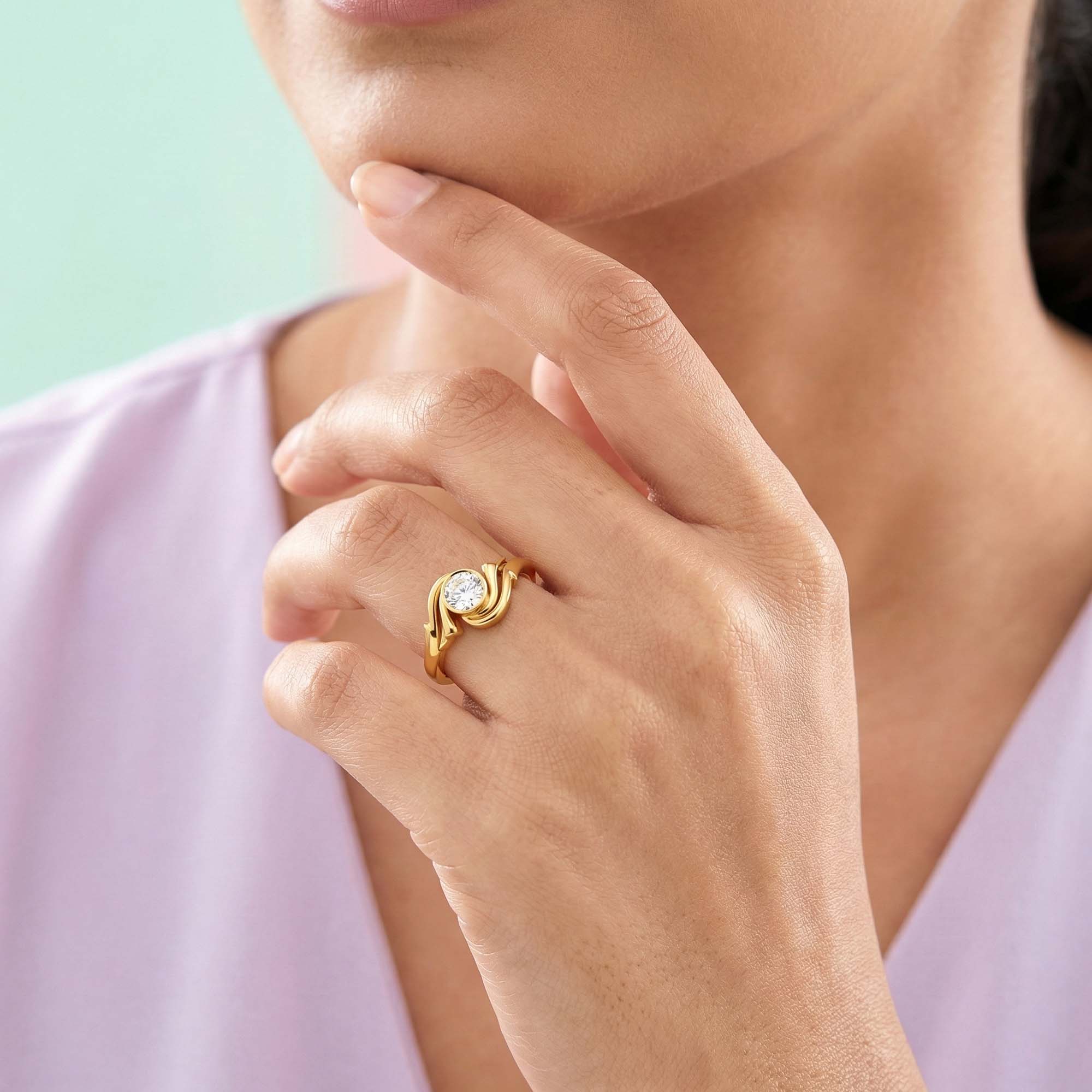 Lab-Grown Diamond Solitaire Ring for Women in 22K Yellow Gold – 0.25 Ct Round, 3 g (Design K10-2-BBZAA) thumbnail