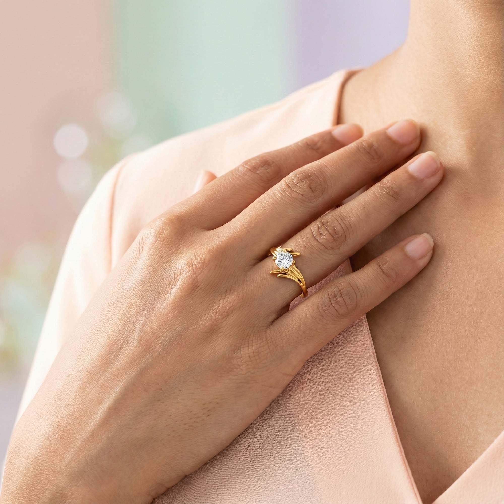 Lab-Grown Diamond Solitaire Ring for Women in 22K Yellow Gold – 0.25 Ct Round, 3 g (Design K10-5-APGAA) thumbnail