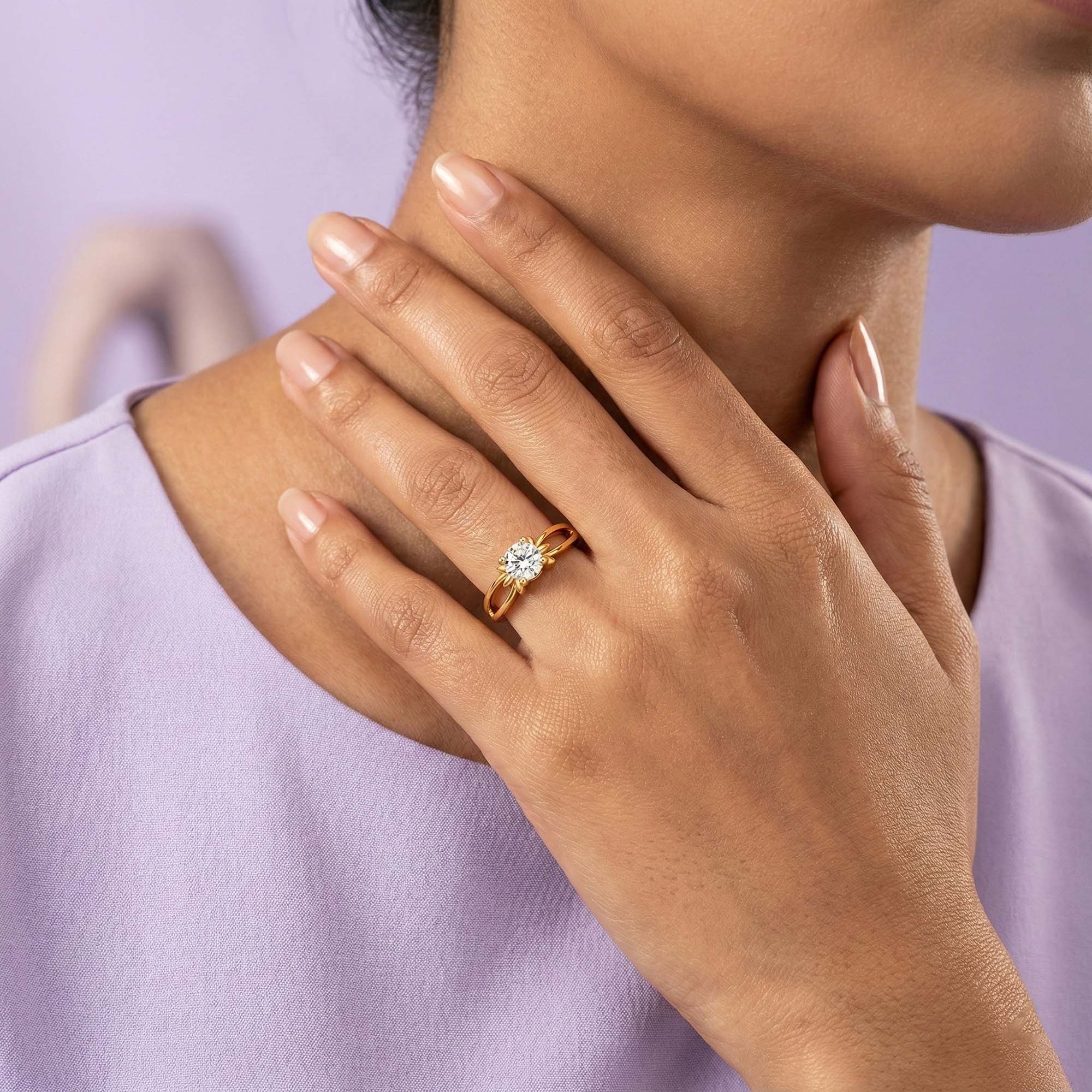 Lab-Grown Diamond Solitaire Ring for Women in 22K Yellow Gold – 0.25 Ct Round, 3 g (Design K10-14-APGAA) thumbnail