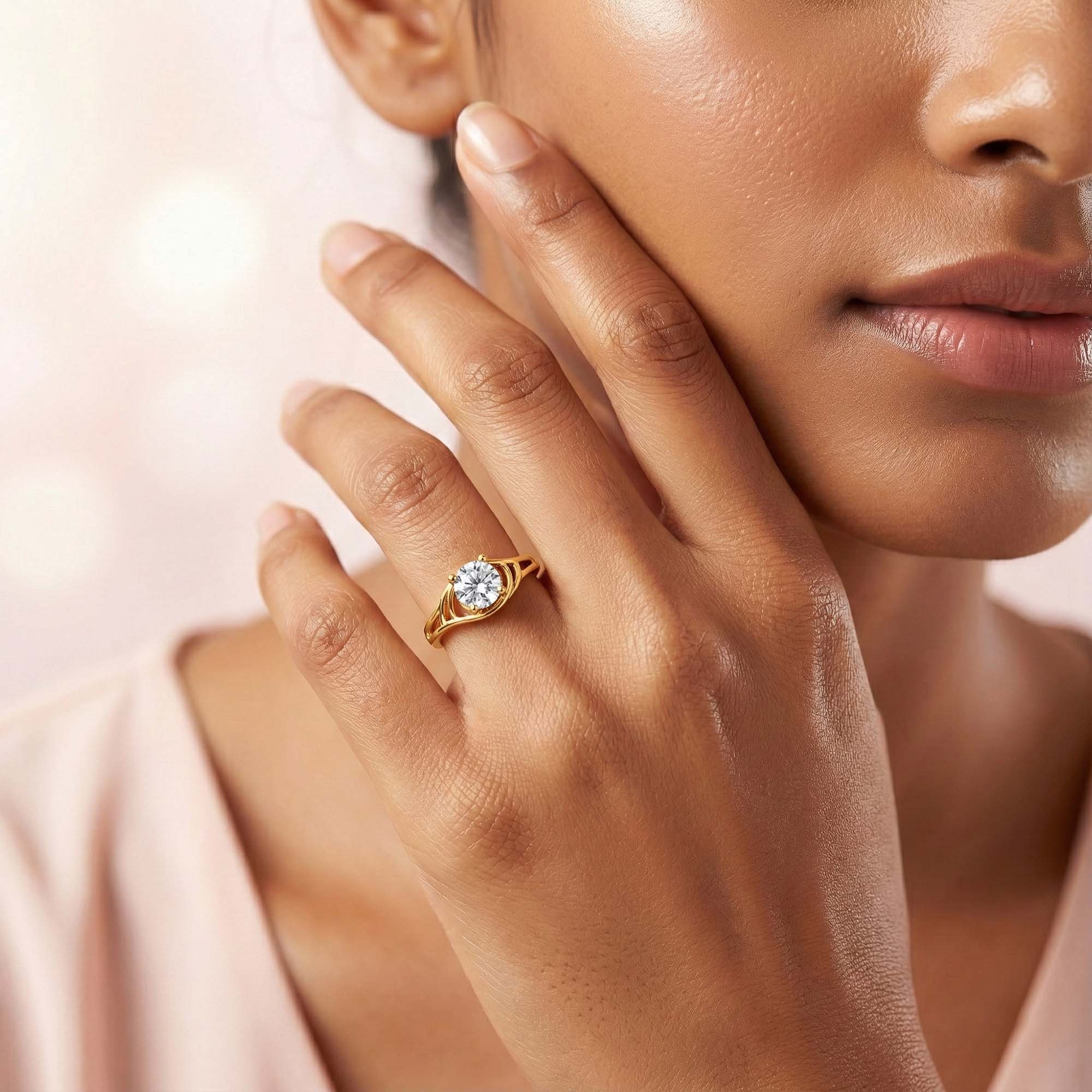 Lab-Grown Diamond Solitaire Ring for Women in 22K Yellow Gold – 0.25 Ct Round, 3 g (Design K10-15-APGAA) thumbnail