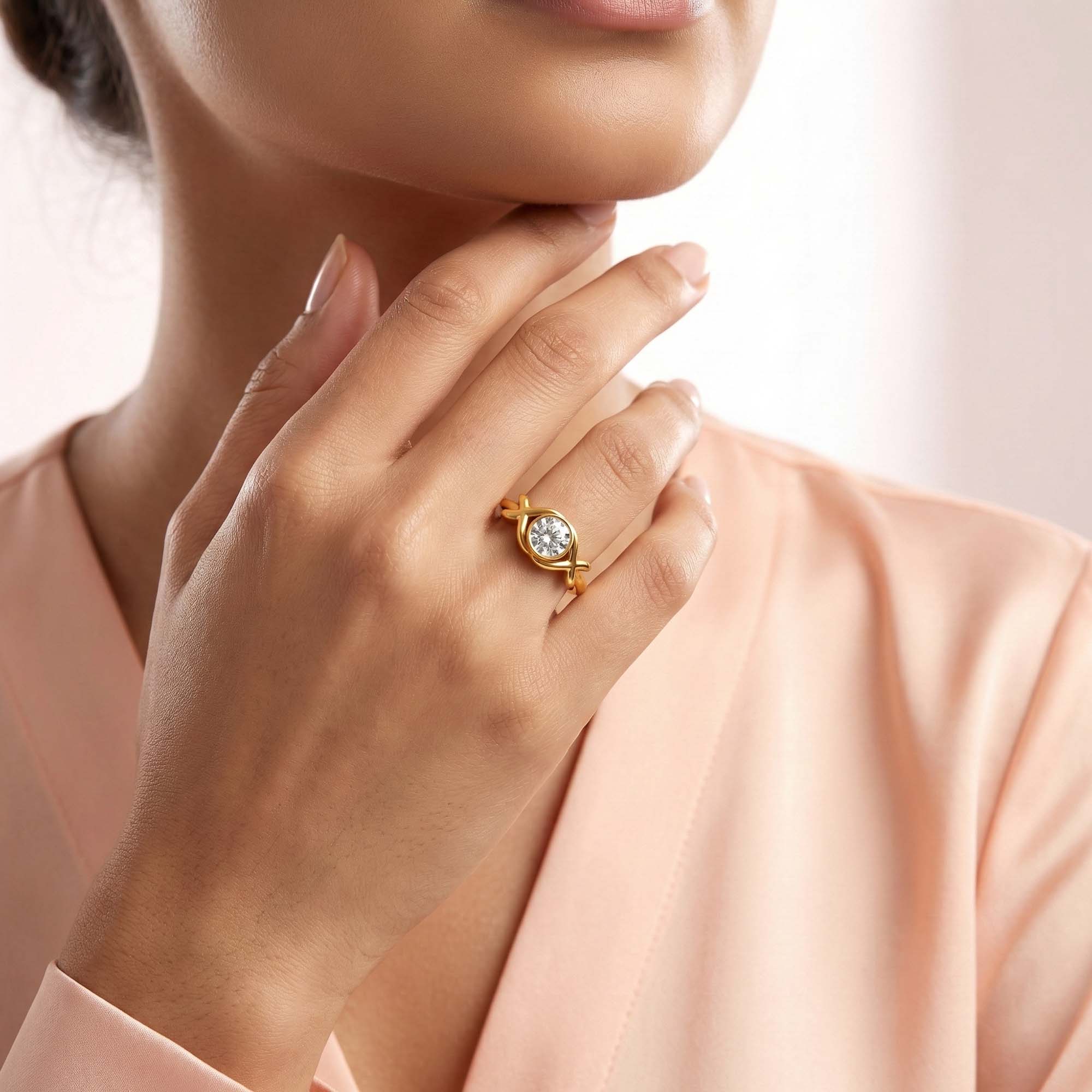 Lab-Grown Diamond Solitaire Ring for Women in 22K Yellow Gold – 0.25 Ct Round, 3 g (Design K10-29-BBZAA) thumbnail