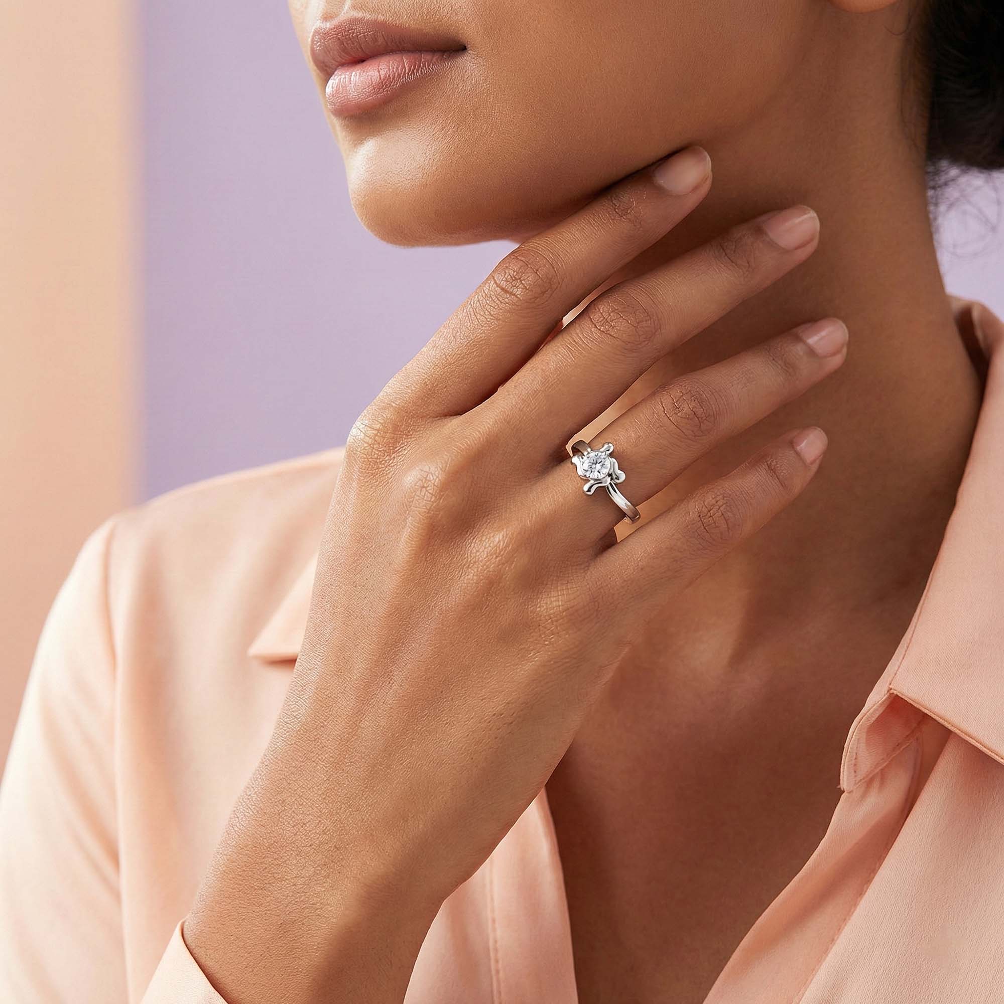 Lab-Grown Diamond Solitaire Ring for Women in 18K White Gold – 0.25 Ct Round, 3 g (Design K10-31-BBZAA) thumbnail