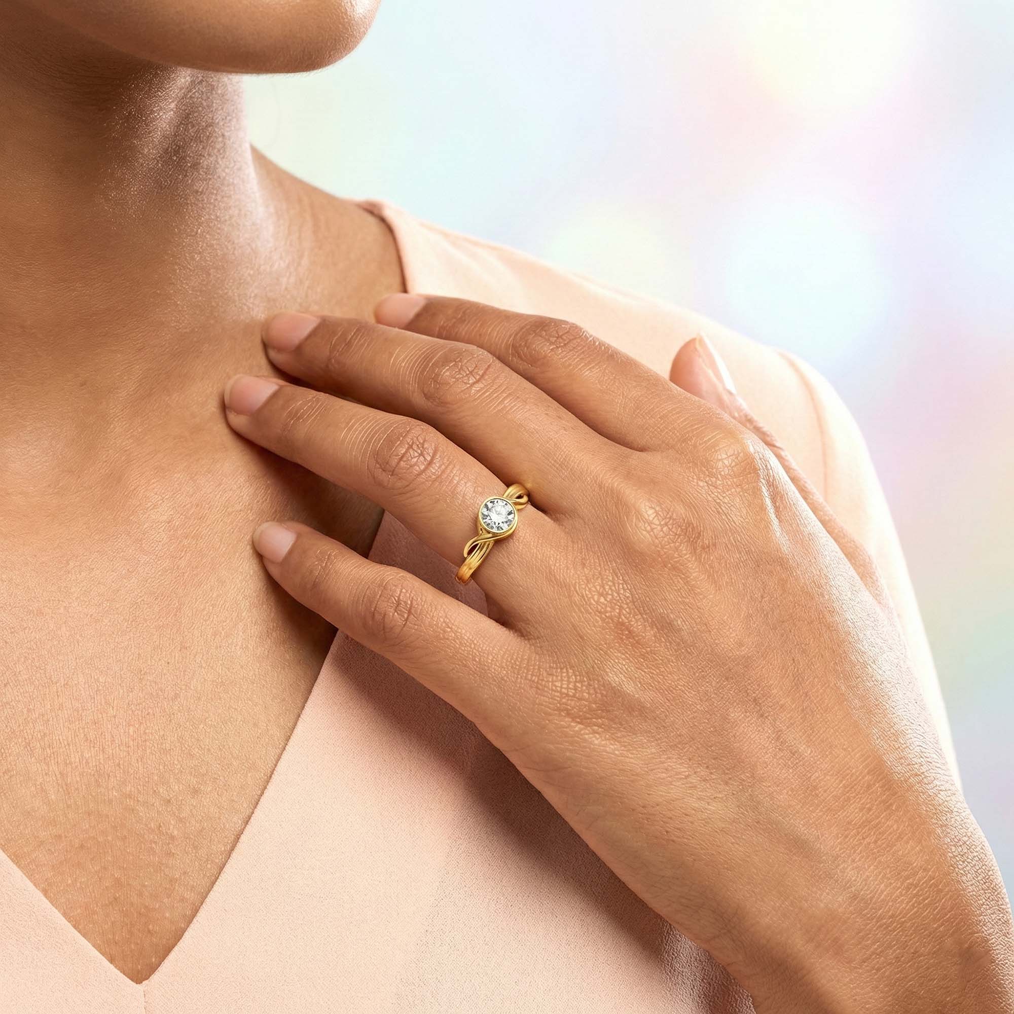 Lab-Grown Diamond Solitaire Ring for Women in 22K Yellow Gold – 0.25 Ct Round, 3 g (Design K10-34-BBZAA) thumbnail