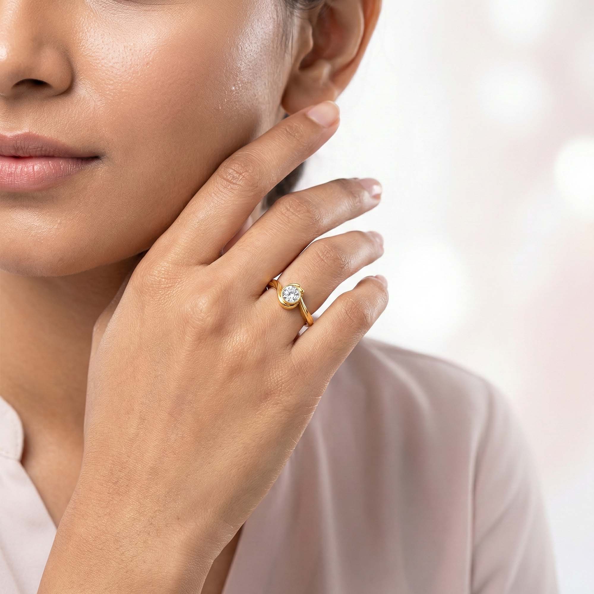 Lab-Grown Diamond Solitaire Ring for Women in 22K Yellow Gold – 0.25 Ct Round, 3 g (Design K10-37-BBZAA) thumbnail