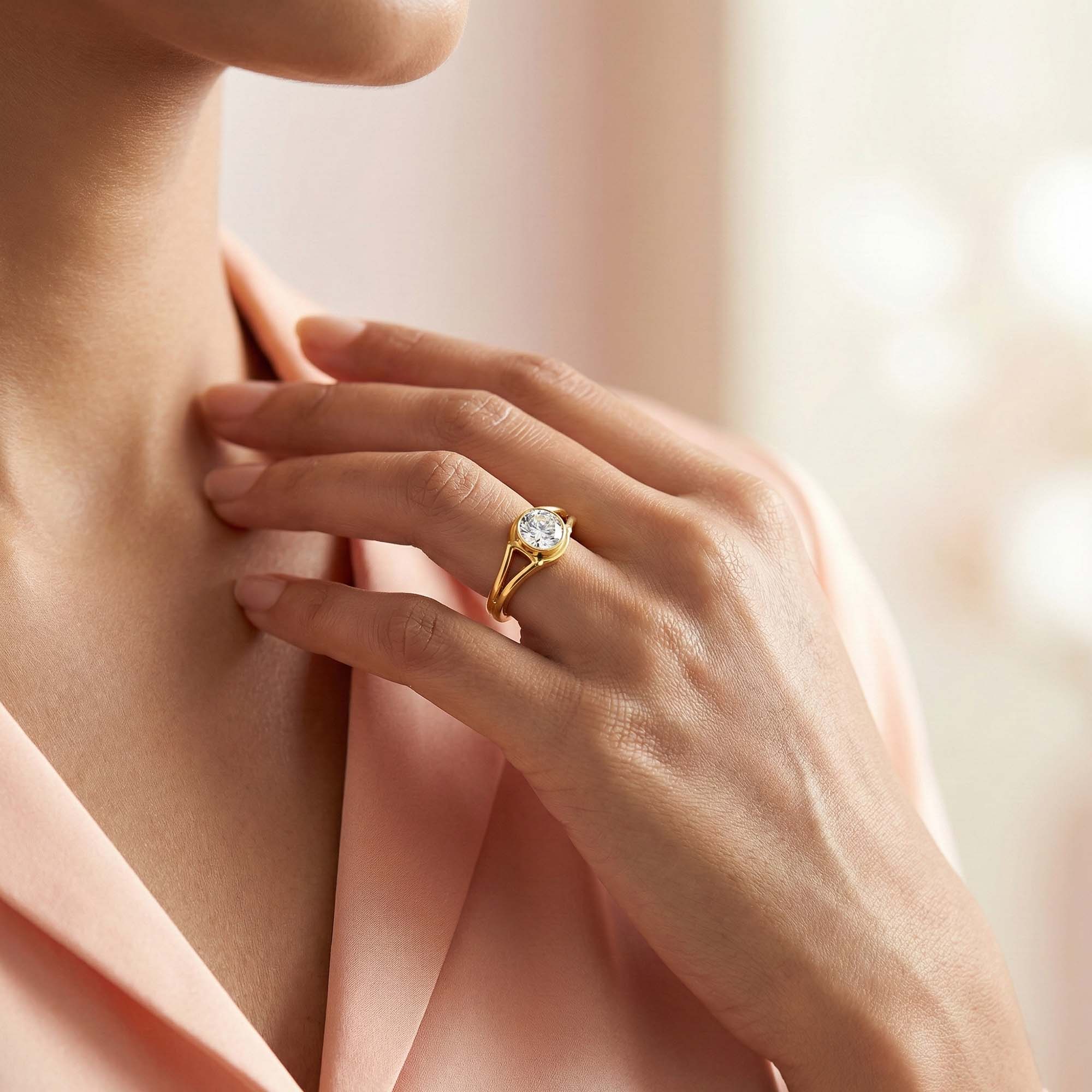 Lab-Grown Diamond Solitaire Ring for Women in 22K Yellow Gold – 0.25 Ct Round, 3 g (Design K10-39-BBZAA) thumbnail