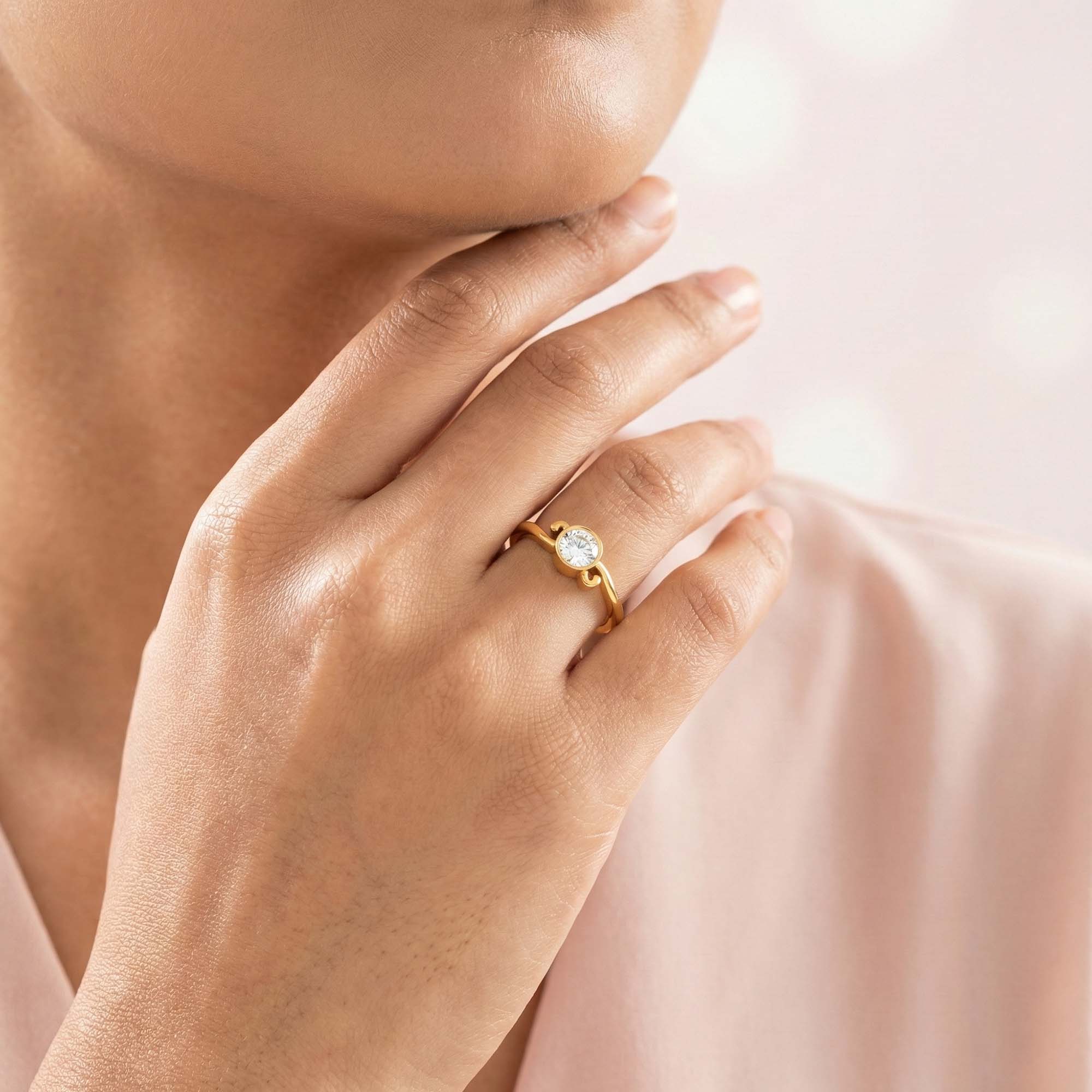 Lab-Grown Diamond Solitaire Ring for Women in 22K Yellow Gold – 0.25 Ct Round, 3 g (Design K10-46-BBZAA) thumbnail