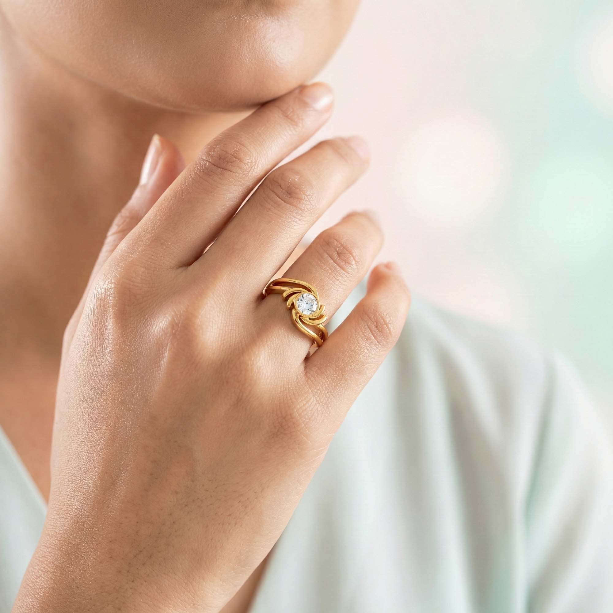 Lab-Grown Diamond Solitaire Ring for Women in 22K Yellow Gold – 0.25 Ct Round, 3 g (Design K10-48-BBZAA) thumbnail