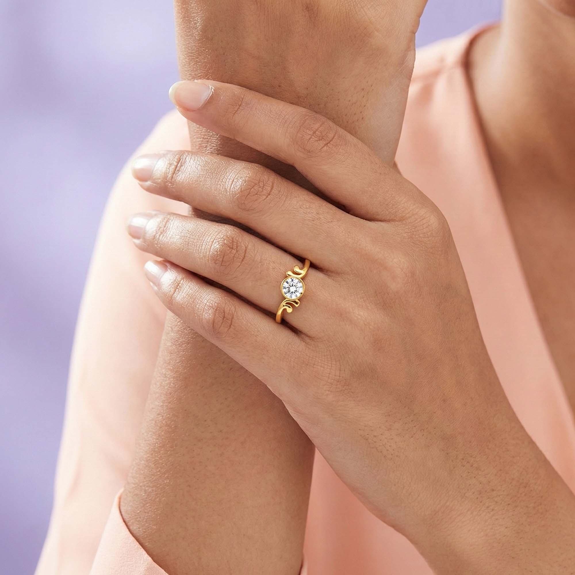 Lab-Grown Diamond Solitaire Ring for Women in 22K Yellow Gold – 0.25 Ct Round, 3 g (Design K10-55-BBZAA) thumbnail