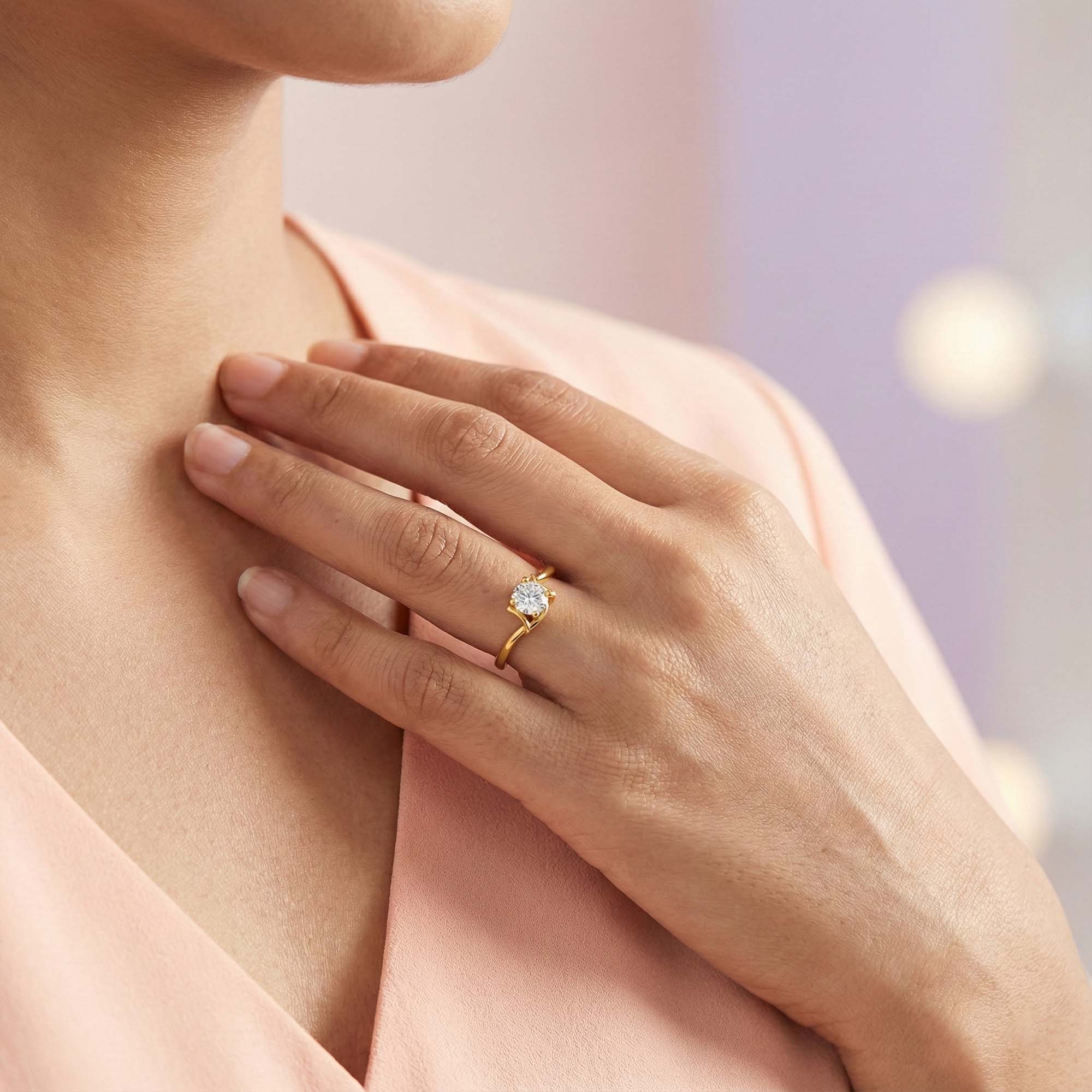 Lab-Grown Diamond Solitaire Ring for Women in 22K Yellow Gold – 0.25 Ct Round, 3 g (Design K10-61-APGAA) thumbnail