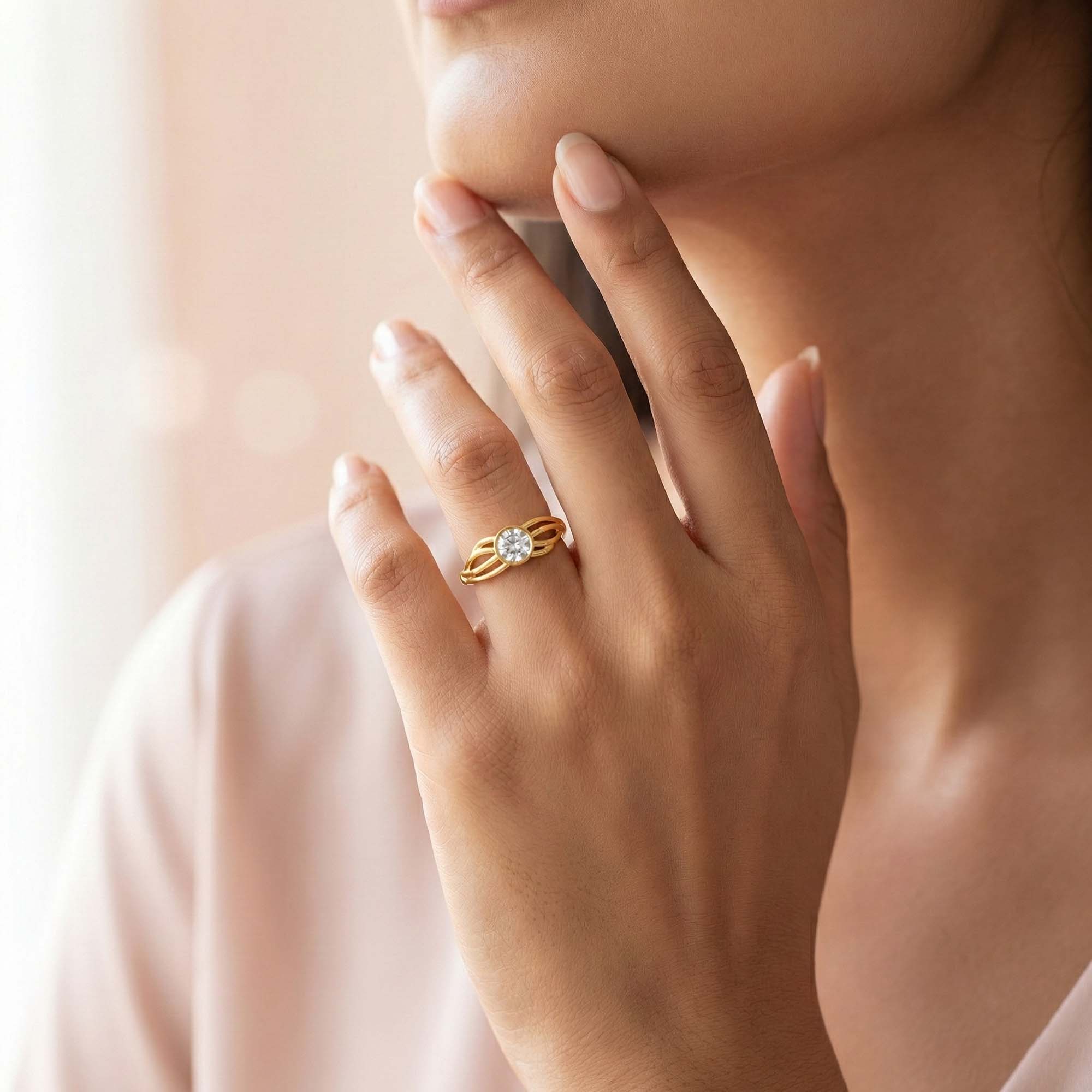 Lab-Grown Diamond Solitaire Ring for Women in 22K Yellow Gold – 0.25 Ct Round, 3 g (Design K10-64-BBZAA) thumbnail