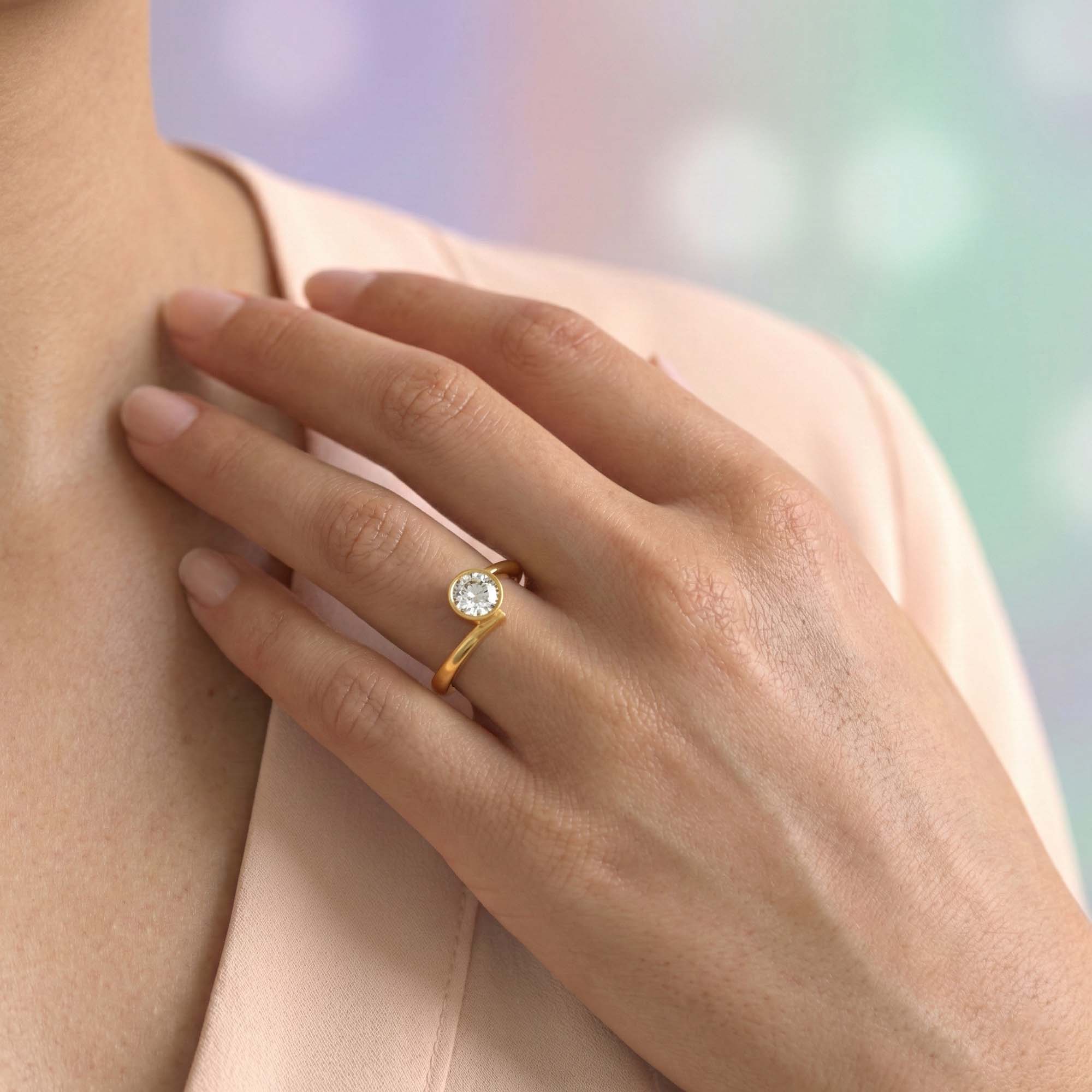 Lab-Grown Diamond Solitaire Ring for Women in 22K Yellow Gold – 0.25 Ct Round, 3 g (Design K10-69-BBZAA) thumbnail
