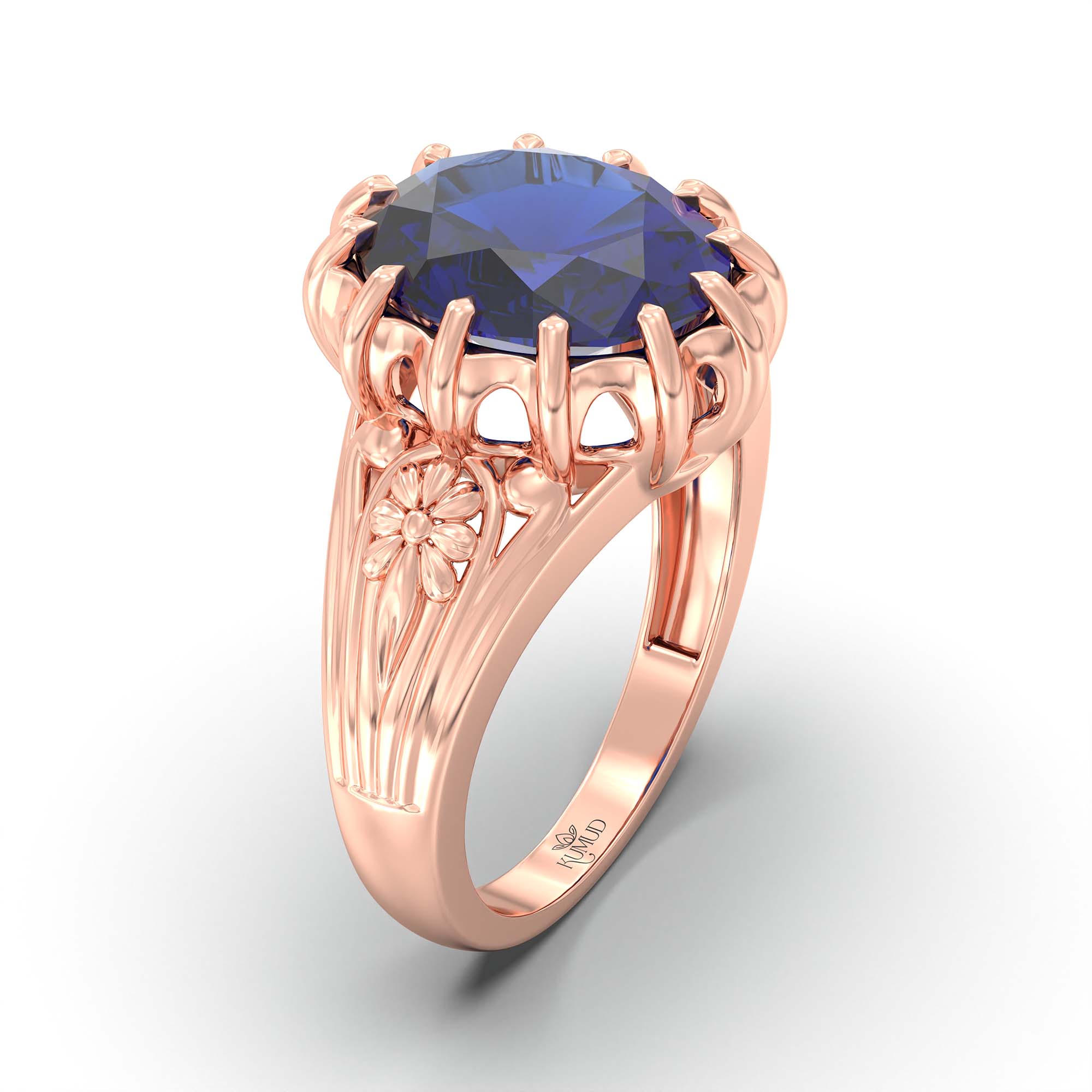 Blue Sapphire (Neelam) Ring for Men in 18K Rose Gold – Oval 14x11 mm, Prong Setting, 10 g (Design K12-1) thumbnail