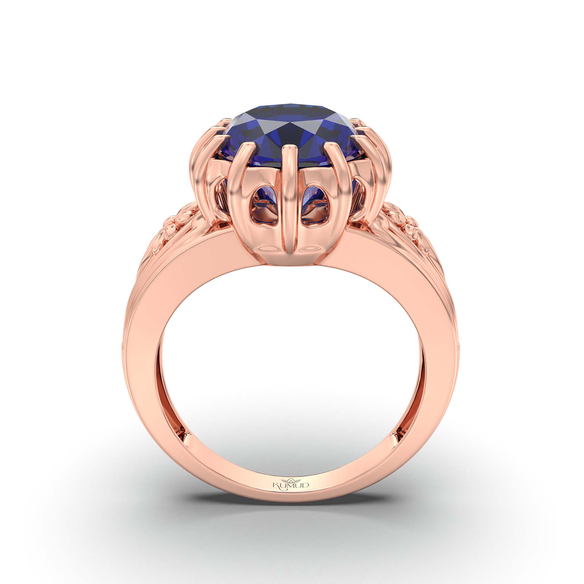 Blue Sapphire (Neelam) Ring for Men in 18K Rose Gold – Oval 14x11 mm, Prong Setting, 10 g (Design K12-1) thumbnail