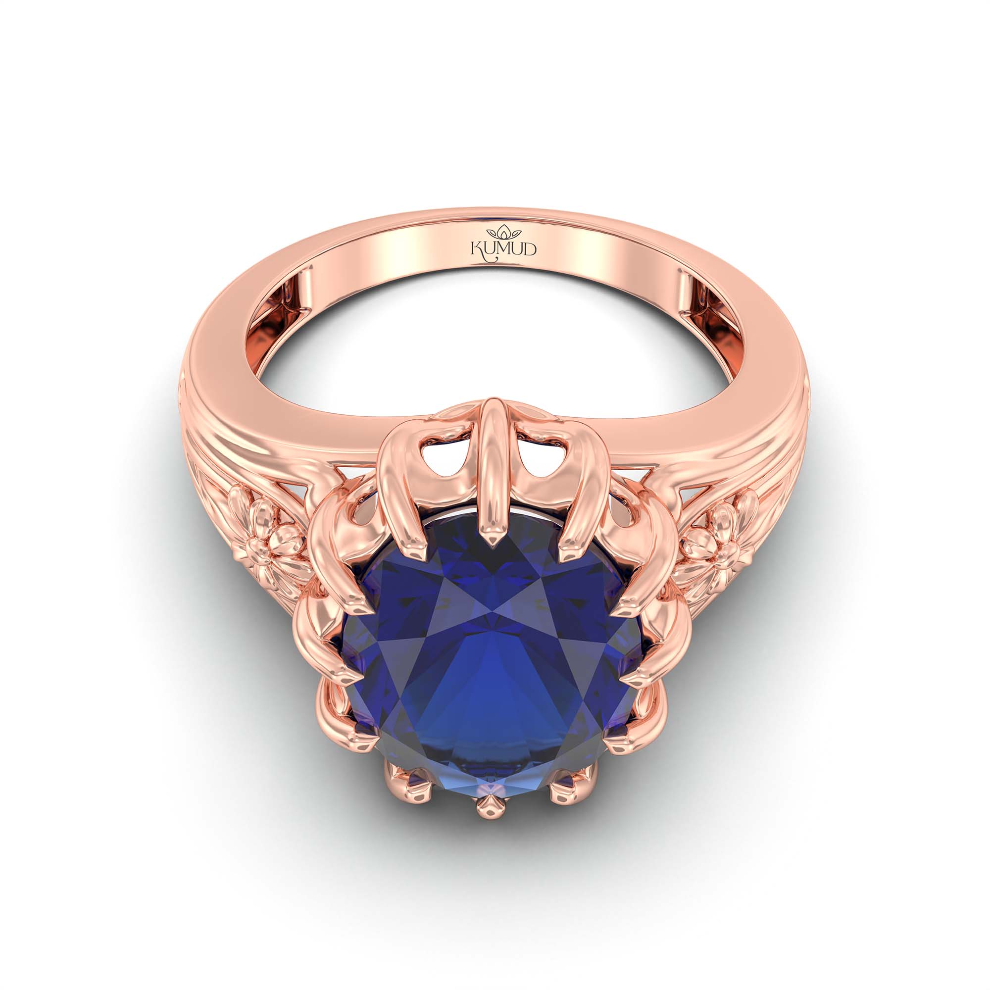 Blue Sapphire (Neelam) Ring for Men in 18K Rose Gold – Oval 14x11 mm, Prong Setting, 10 g (Design K12-1) thumbnail