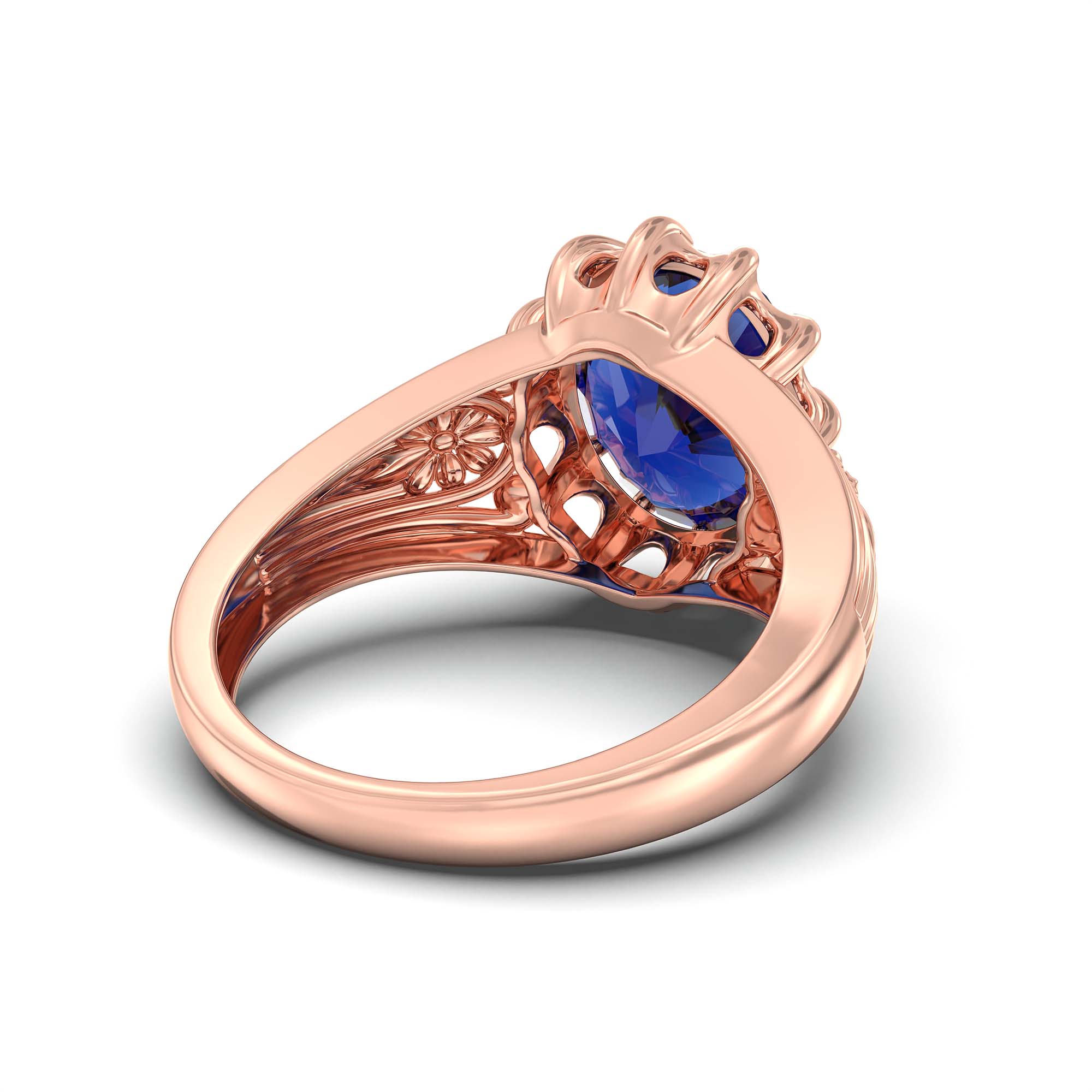 Blue Sapphire (Neelam) Ring for Men in 18K Rose Gold – Oval 14x11 mm, Prong Setting, 10 g (Design K12-1) thumbnail