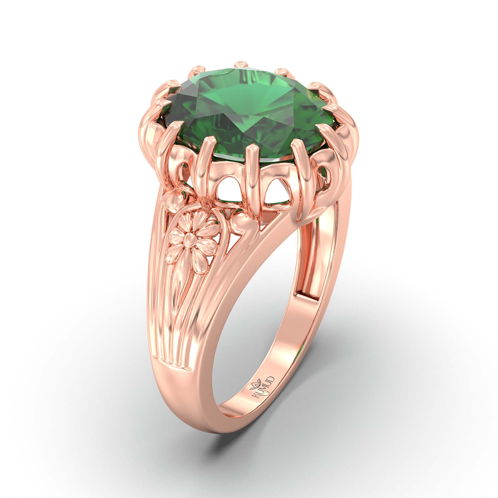 Emerald (Panna) Ring for Men in 18K Rose Gold – Oval 14x11 mm, Prong Setting, 10 g (Design K12-1) thumbnail