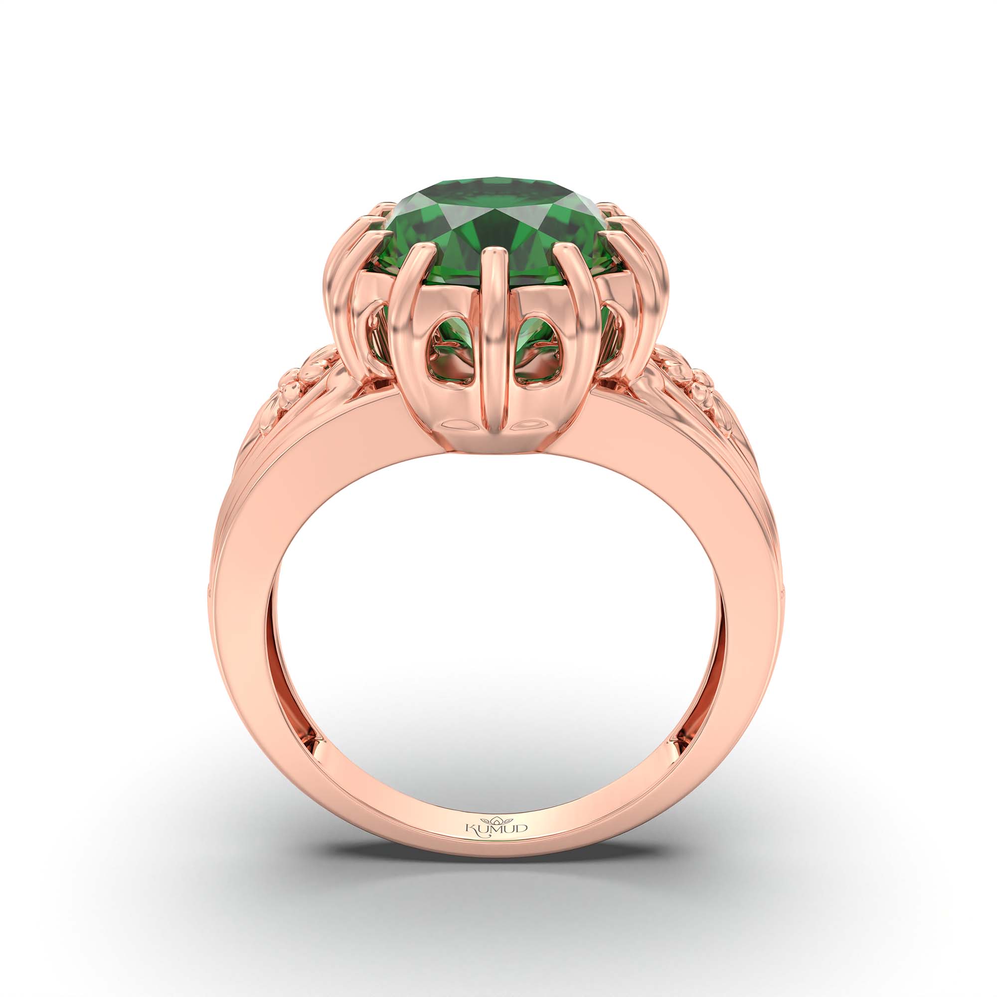 Emerald (Panna) Ring for Men in 18K Rose Gold – Oval 14x11 mm, Prong Setting, 10 g (Design K12-1) thumbnail