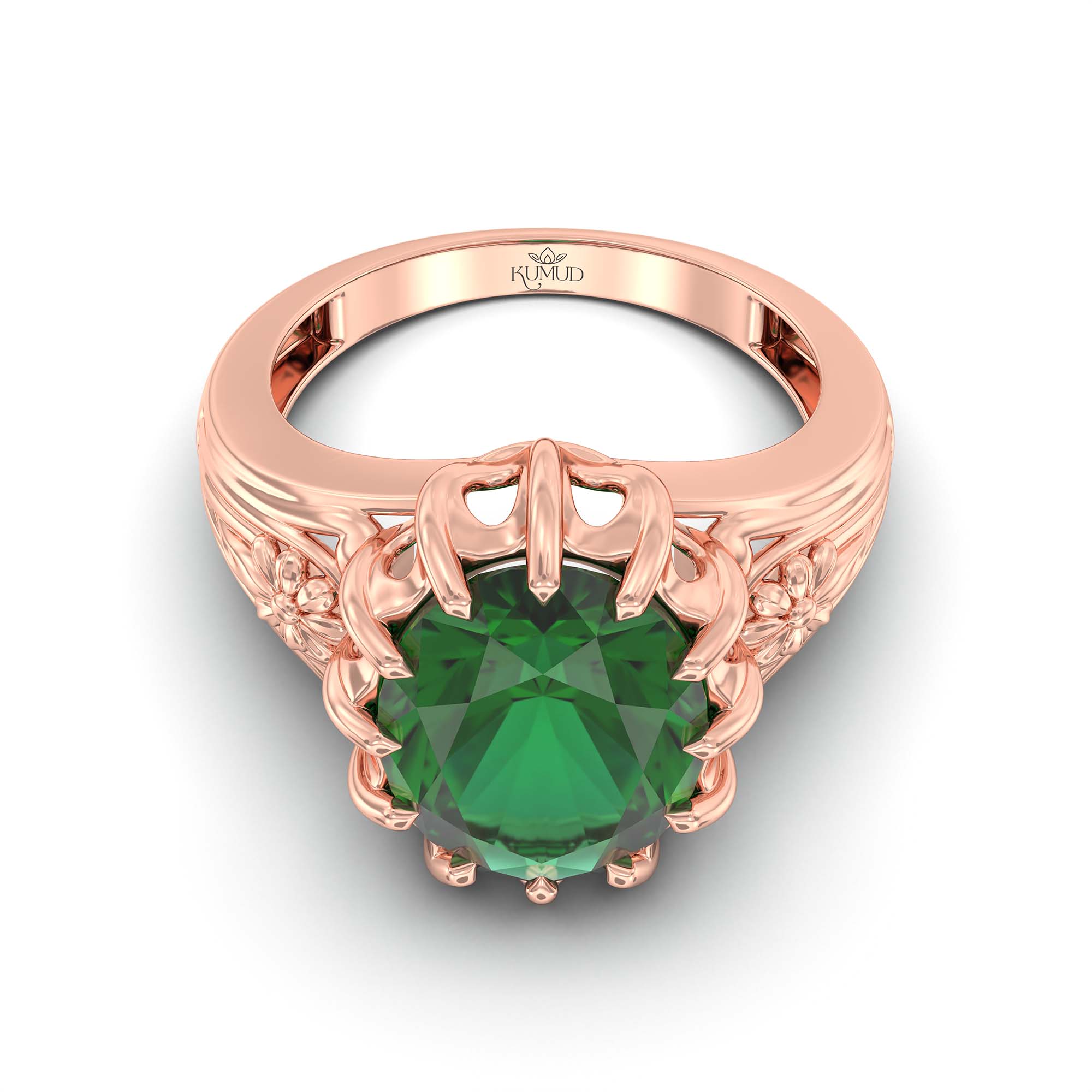 Emerald (Panna) Ring for Men in 18K Rose Gold – Oval 14x11 mm, Prong Setting, 10 g (Design K12-1) thumbnail