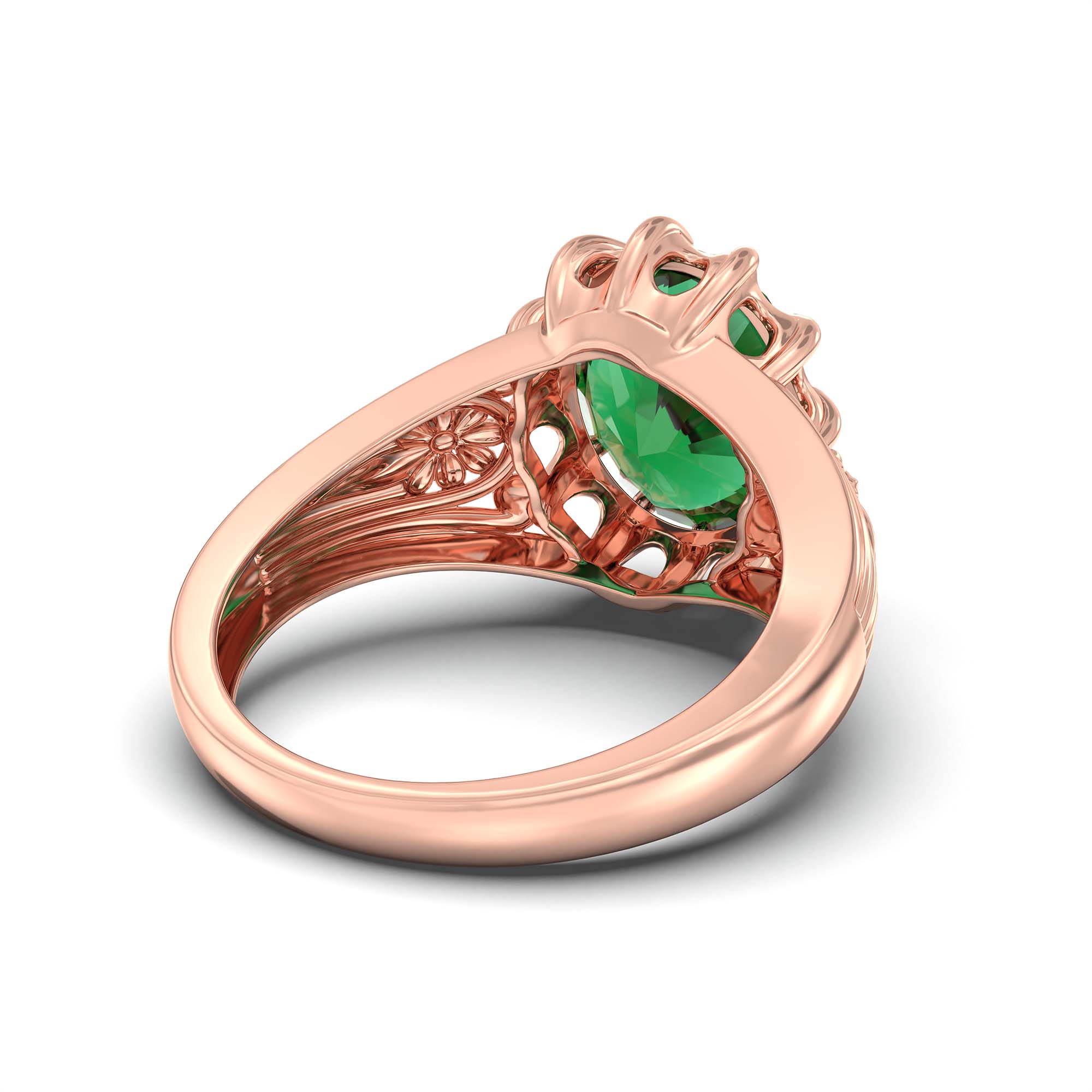 Emerald (Panna) Ring for Men in 18K Rose Gold – Oval 14x11 mm, Prong Setting, 10 g (Design K12-1) thumbnail