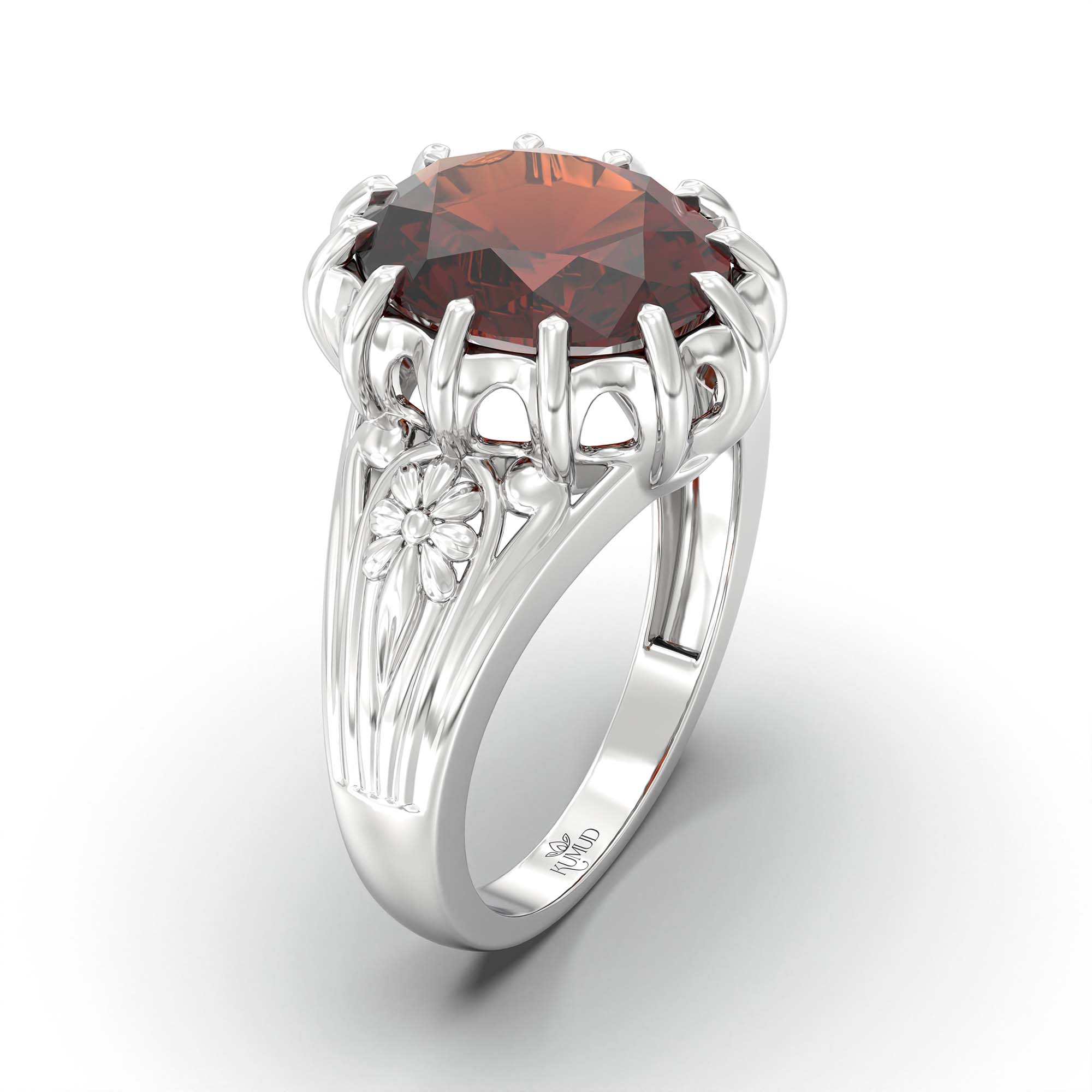Hessonite (Gomed) Ring for Men in 18K White Gold – Oval 14x11 mm, Prong Setting, 10 g (Design K12-1) thumbnail