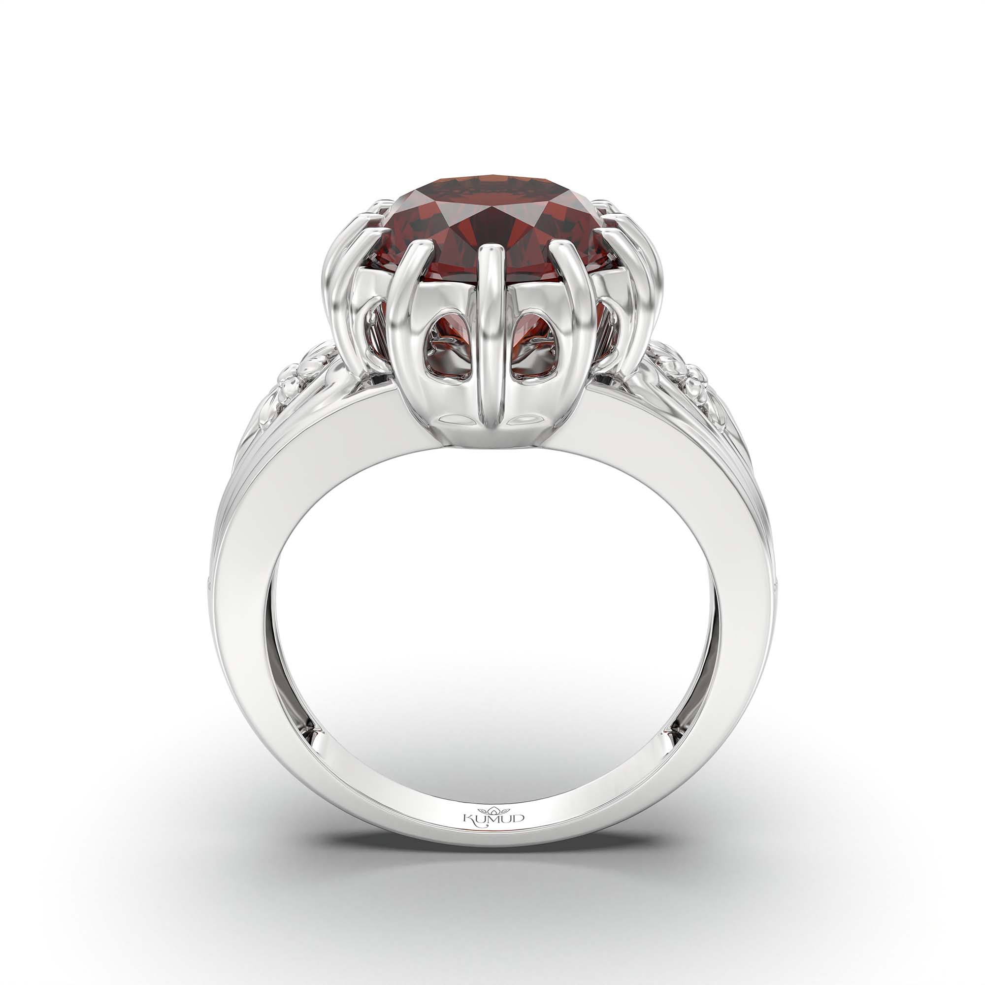 Hessonite (Gomed) Ring for Men in 18K White Gold – Oval 14x11 mm, Prong Setting, 10 g (Design K12-1) thumbnail