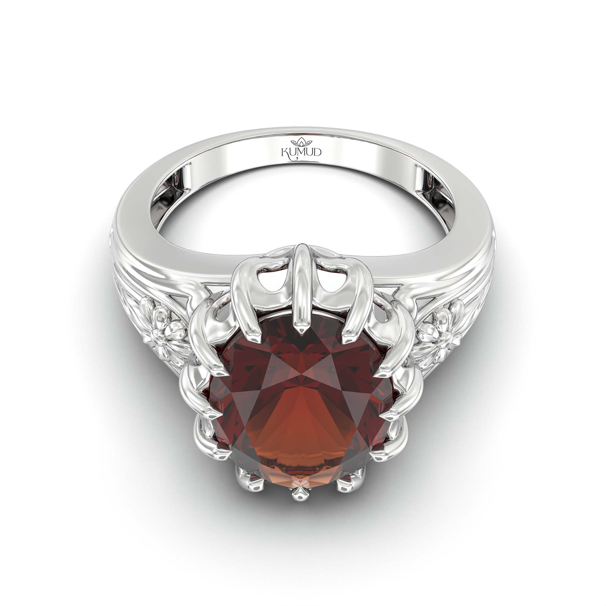 Hessonite (Gomed) Ring for Men in 18K White Gold – Oval 14x11 mm, Prong Setting, 10 g (Design K12-1) thumbnail