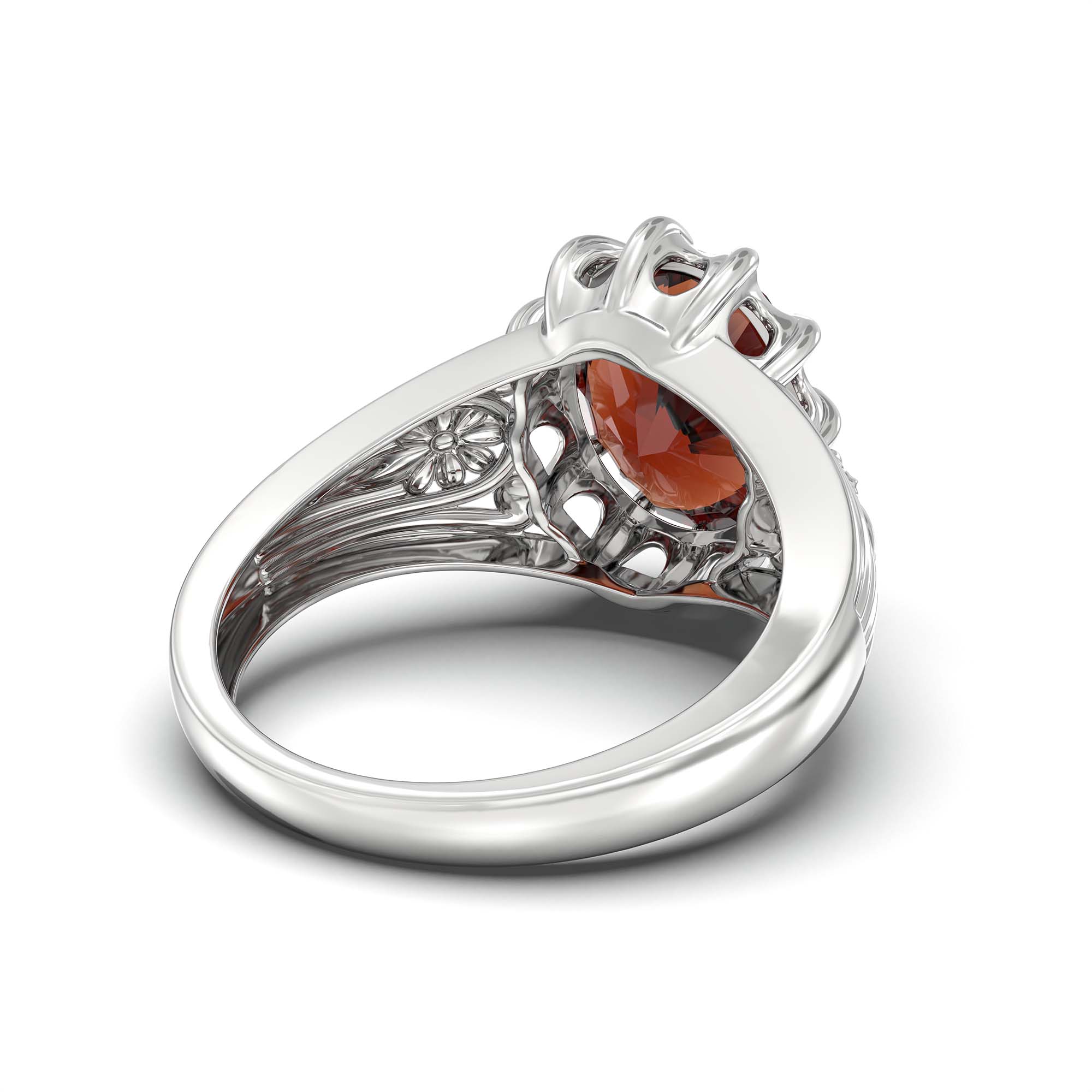 Hessonite (Gomed) Ring for Men in 18K White Gold – Oval 14x11 mm, Prong Setting, 10 g (Design K12-1) thumbnail
