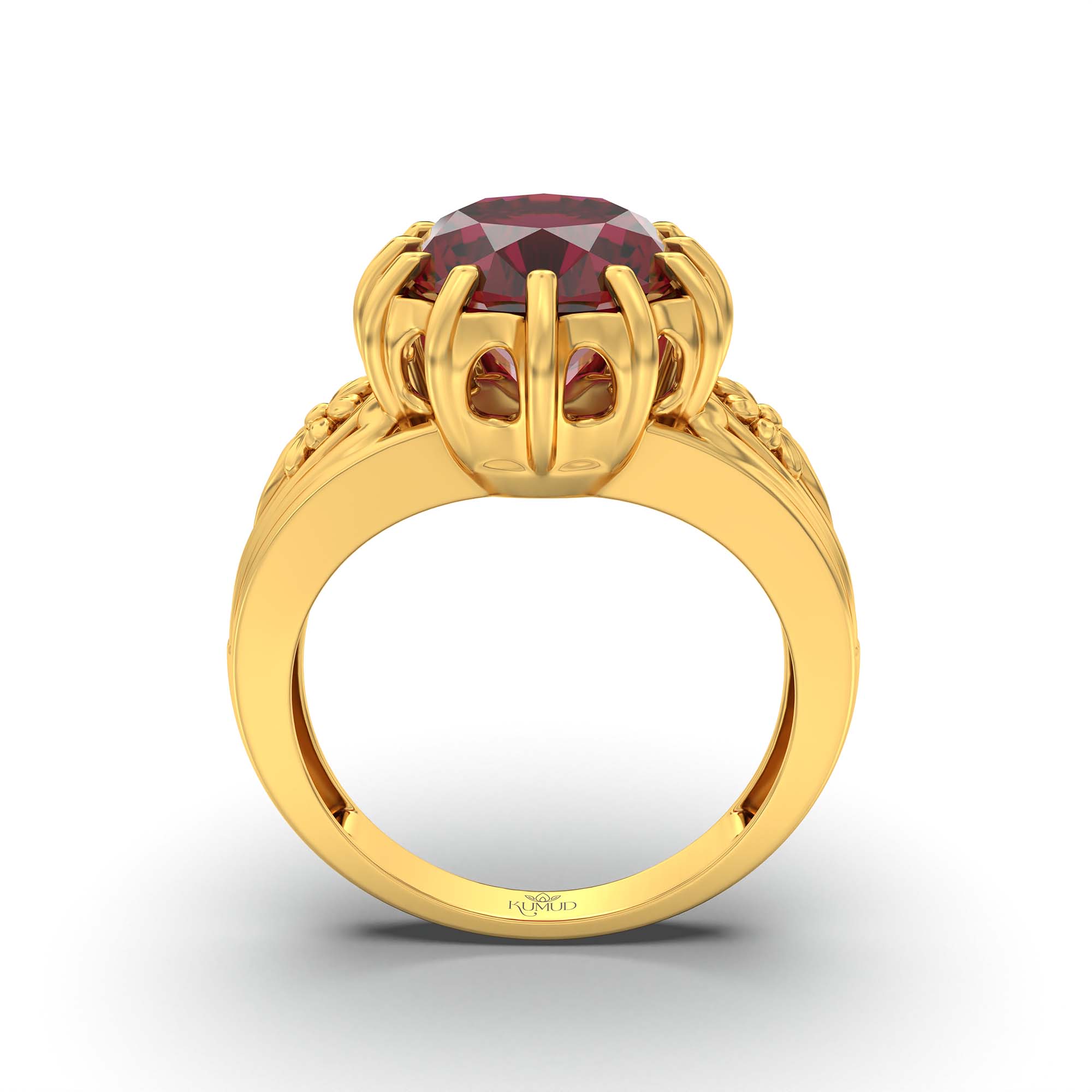 Ruby (Manik) Ring for Men in 22K Yellow Gold – Oval 14x11 mm, Prong Setting, 10 g (Design K12-1) thumbnail