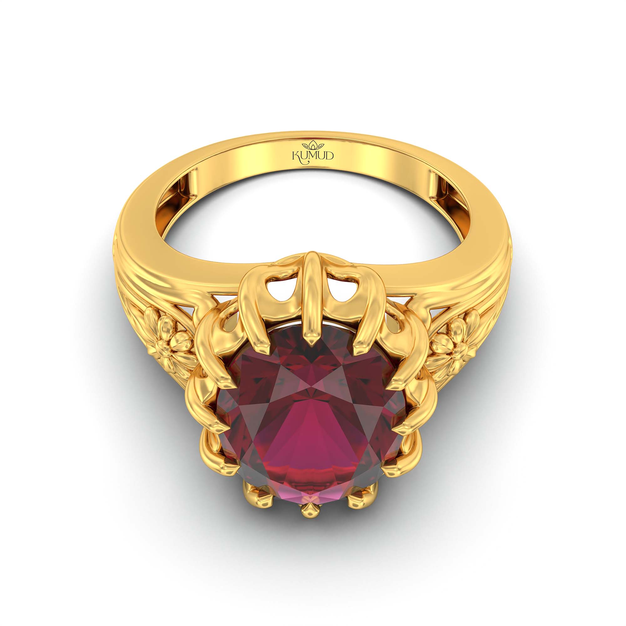 Ruby (Manik) Ring for Men in 22K Yellow Gold – Oval 14x11 mm, Prong Setting, 10 g (Design K12-1) thumbnail