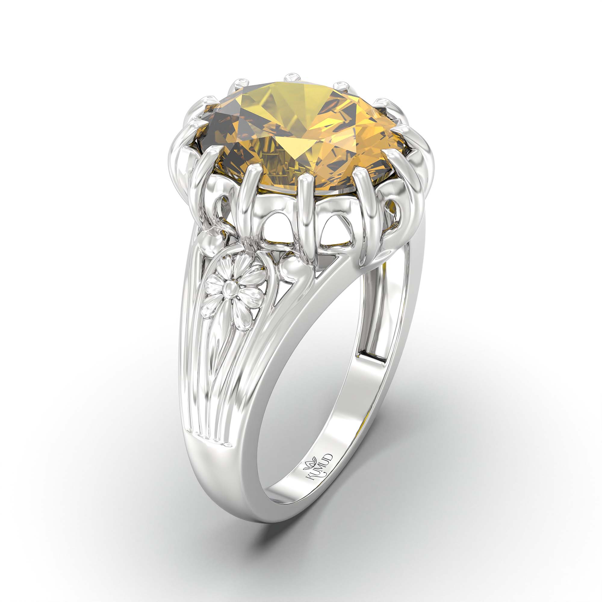 Yellow Sapphire (Pukhraj) Ring for Men in 18K White Gold – Oval 14x11 mm, Prong Setting, 10 g (Design K12-1) thumbnail