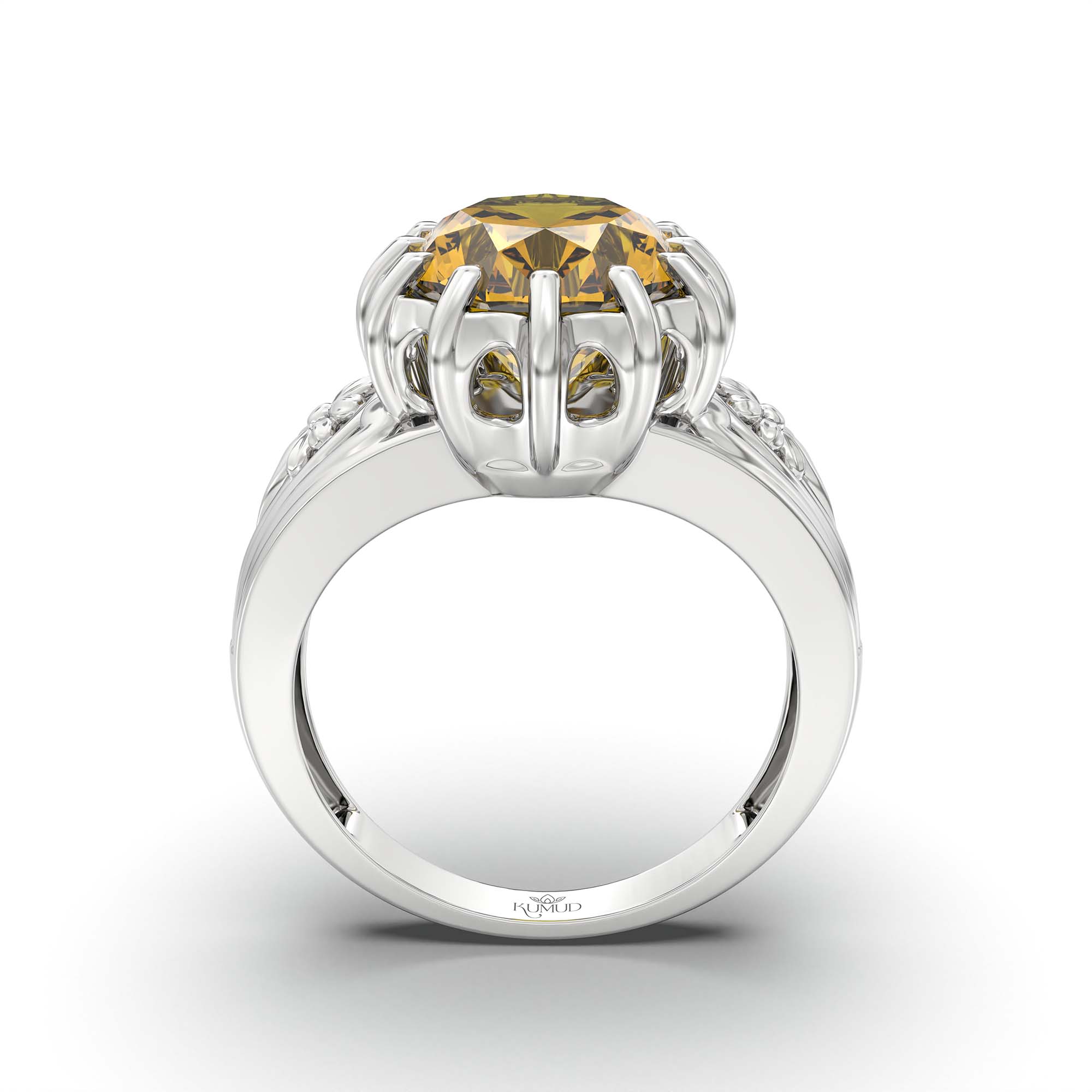 Yellow Sapphire (Pukhraj) Ring for Men in 18K White Gold – Oval 14x11 mm, Prong Setting, 10 g (Design K12-1) thumbnail