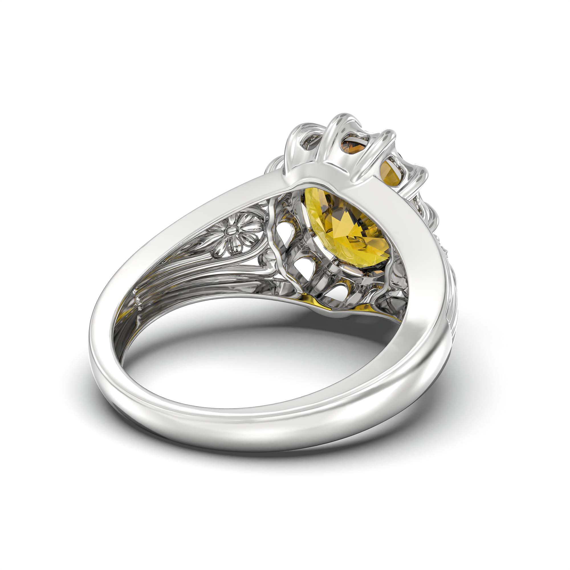 Yellow Sapphire (Pukhraj) Ring for Men in 18K White Gold – Oval 14x11 mm, Prong Setting, 10 g (Design K12-1) thumbnail