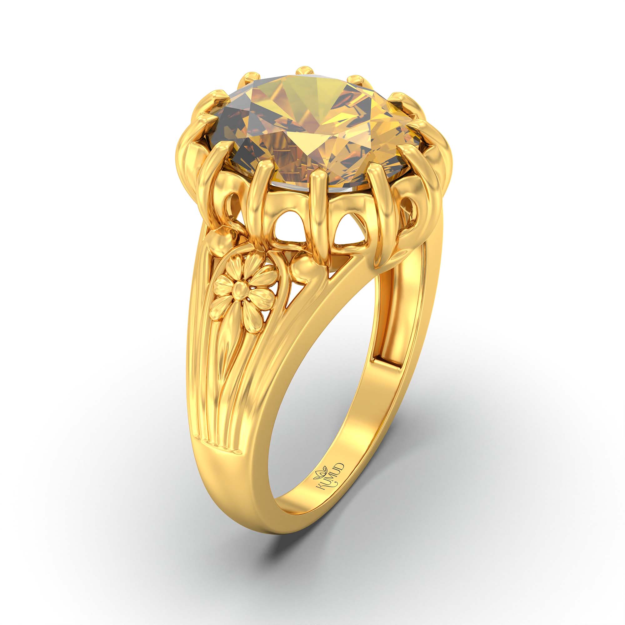Yellow Sapphire (Pukhraj) Ring for Men in 22K Yellow Gold – Oval 14x11 mm, Prong Setting, 10 g (Design K12-1) thumbnail