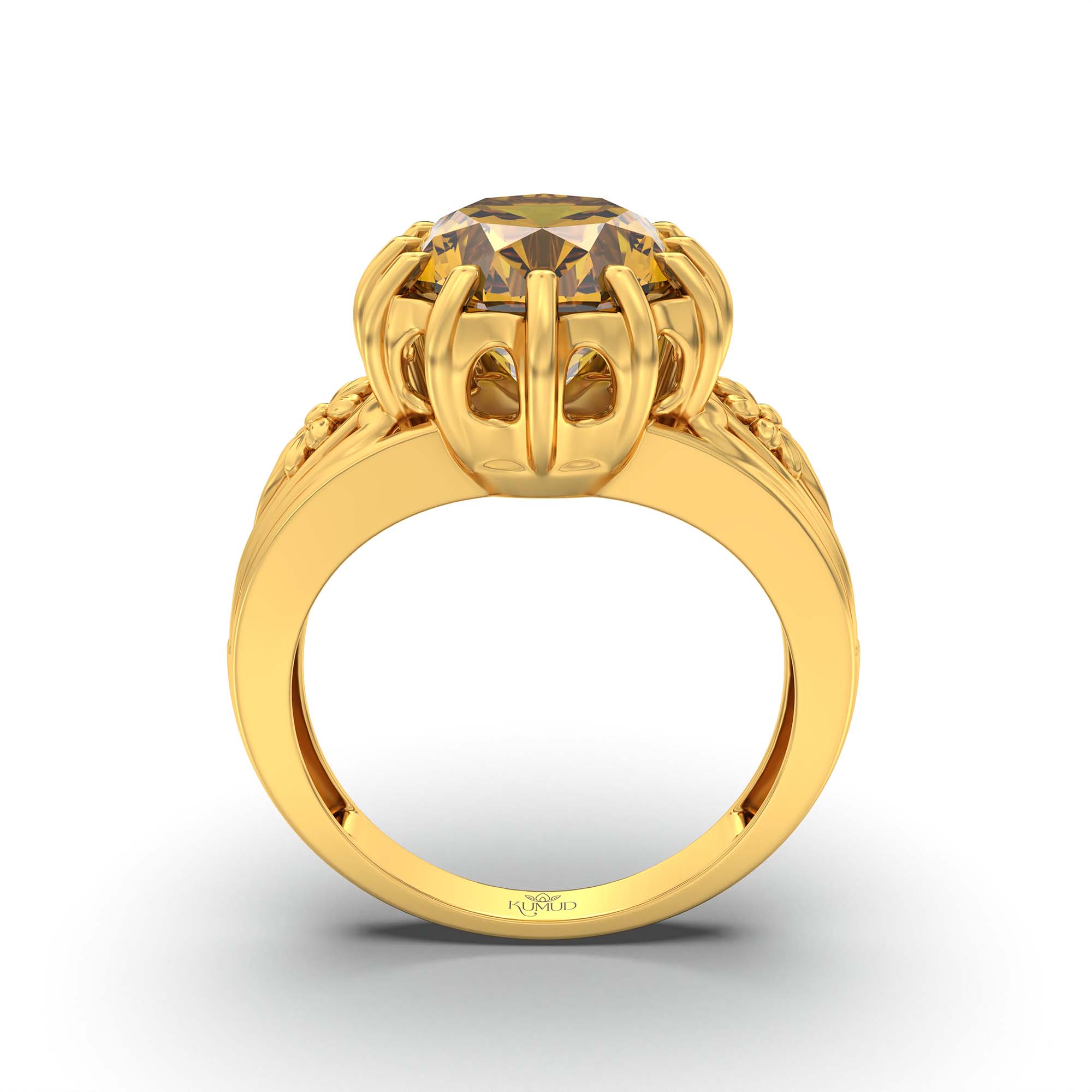 Yellow Sapphire (Pukhraj) Ring for Men in 22K Yellow Gold – Oval 14x11 mm, Prong Setting, 10 g (Design K12-1) thumbnail