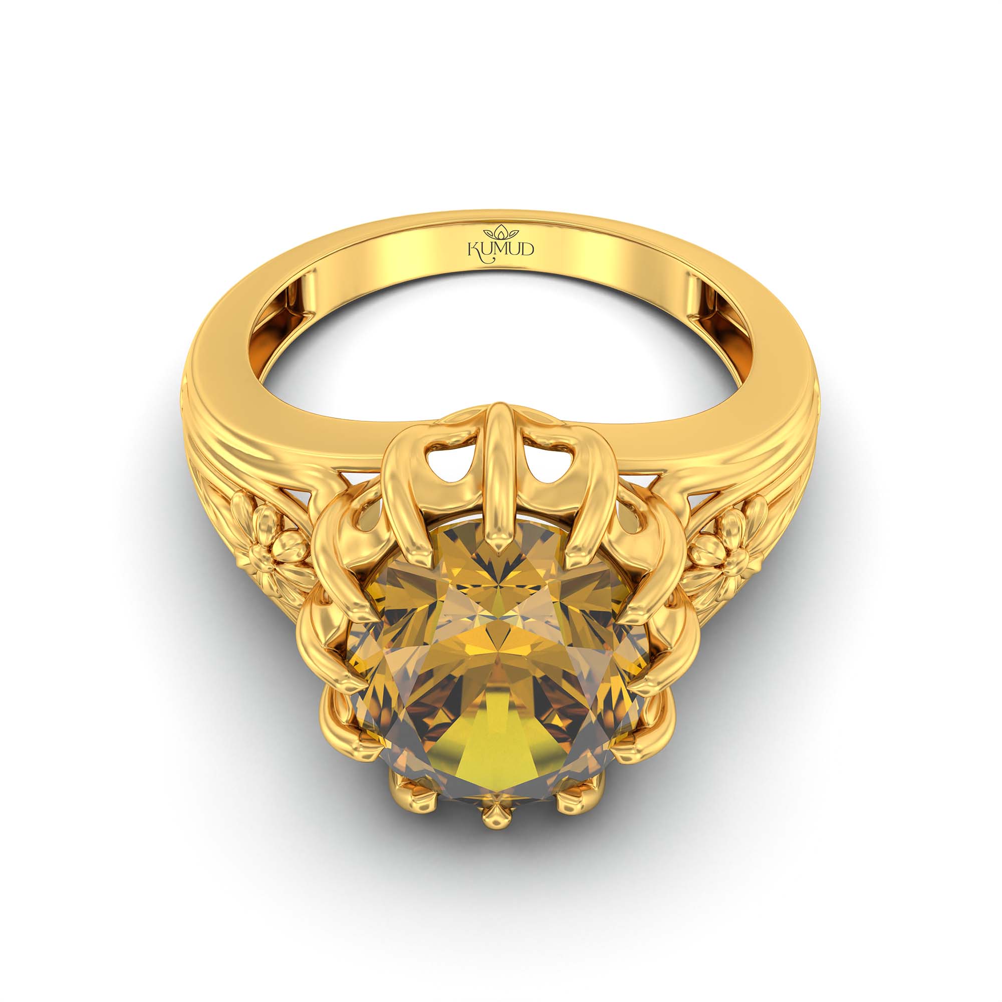 Yellow Sapphire (Pukhraj) Ring for Men in 22K Yellow Gold – Oval 14x11 mm, Prong Setting, 10 g (Design K12-1) thumbnail