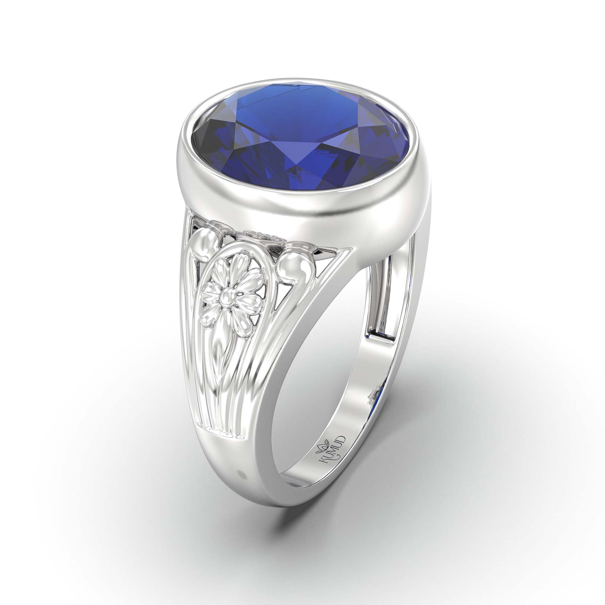 Blue Sapphire (Neelam) Ring for Men in 925 Sterling Silver – Oval 14x11 mm, Bezel Setting, 10 g (Design K12-1) thumbnail