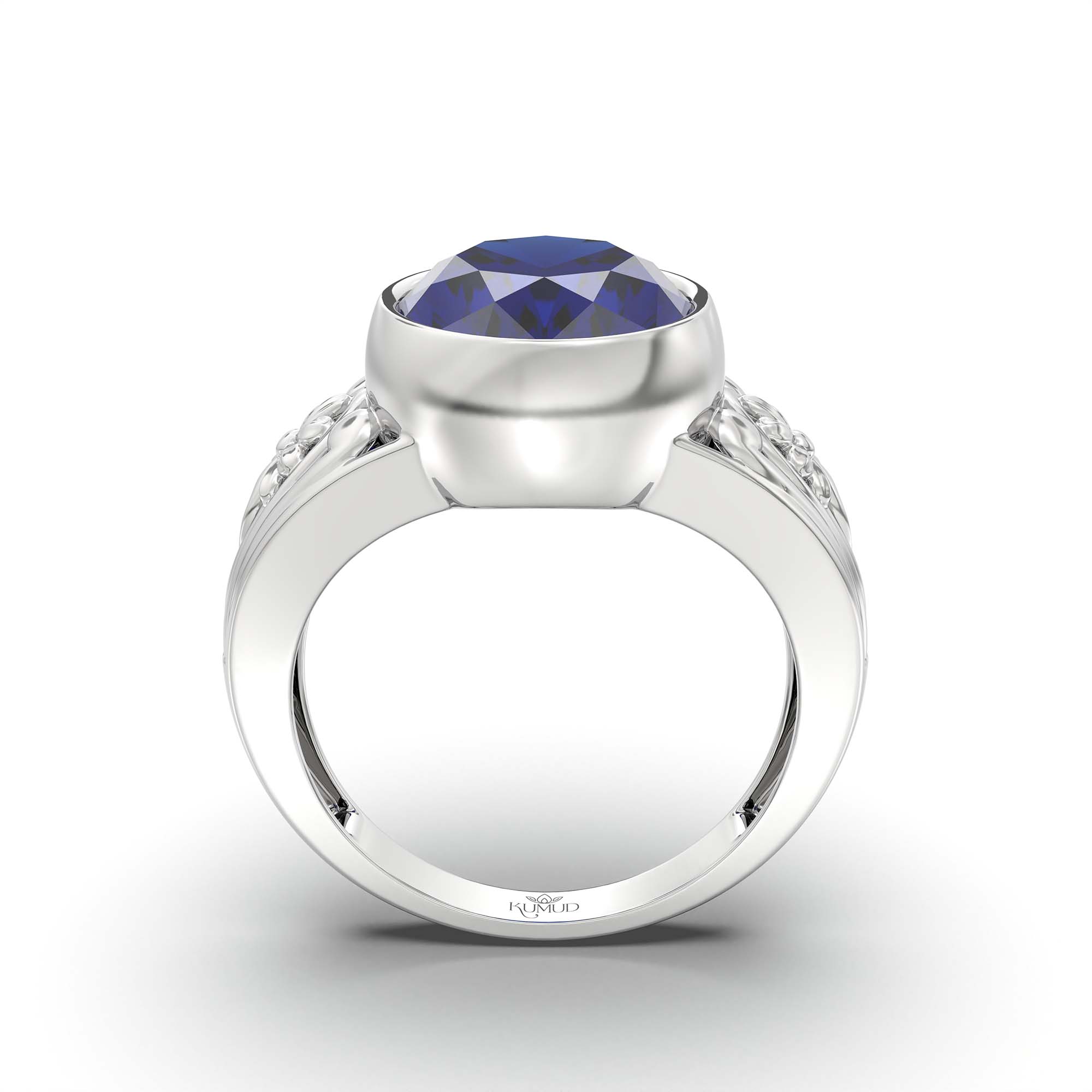 Blue Sapphire (Neelam) Ring for Men in 925 Sterling Silver – Oval 14x11 mm, Bezel Setting, 10 g (Design K12-1) thumbnail