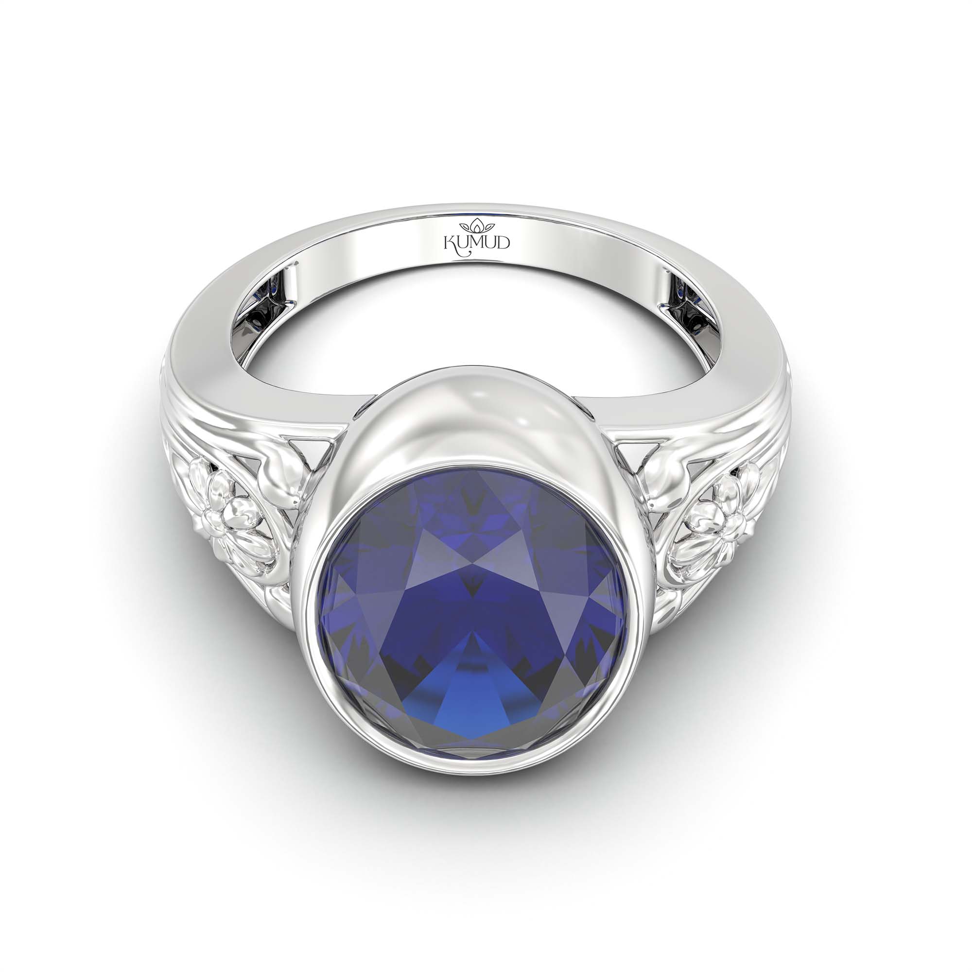 Blue Sapphire (Neelam) Ring for Men in 925 Sterling Silver – Oval 14x11 mm, Bezel Setting, 10 g (Design K12-1) thumbnail