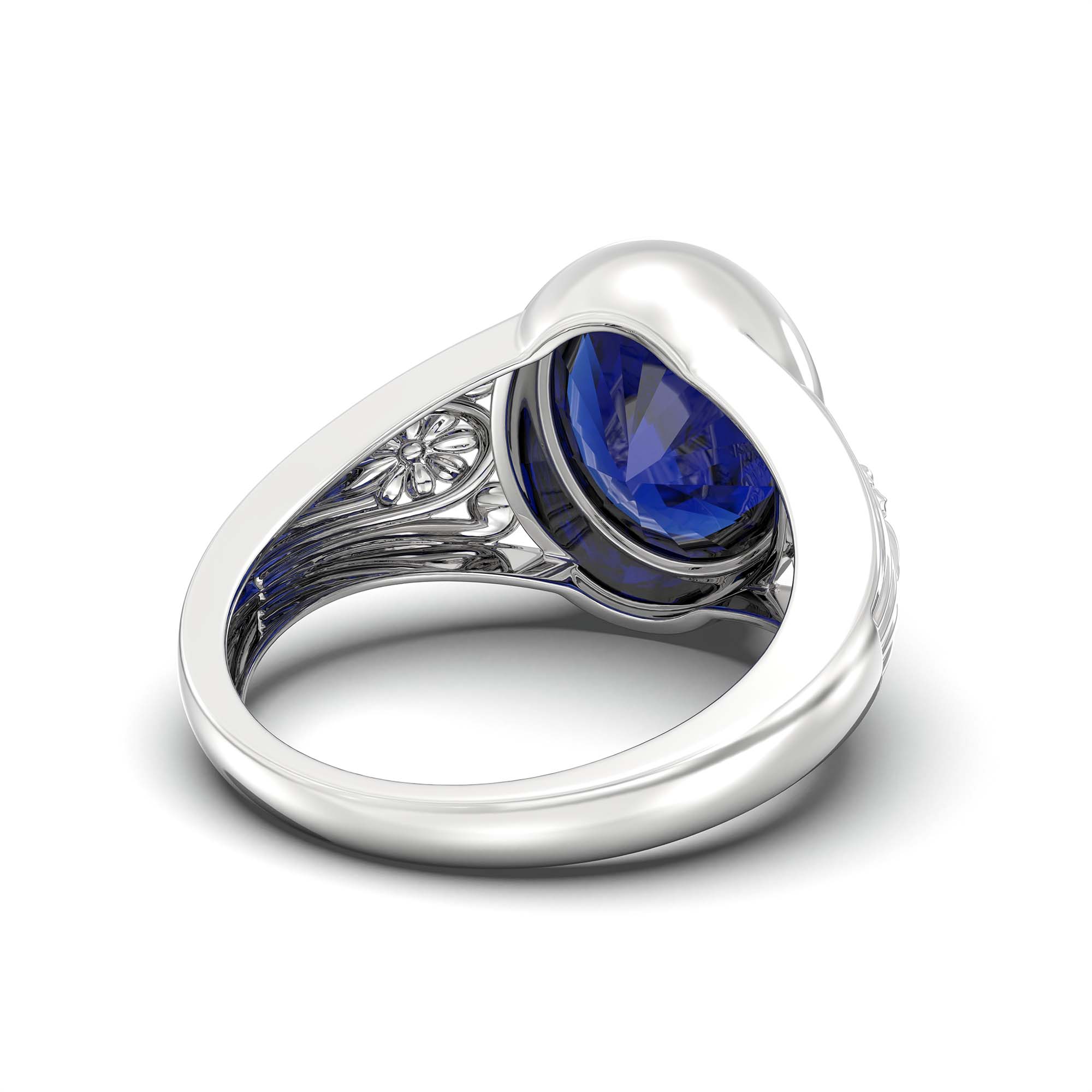 Blue Sapphire (Neelam) Ring for Men in 925 Sterling Silver – Oval 14x11 mm, Bezel Setting, 10 g (Design K12-1) thumbnail