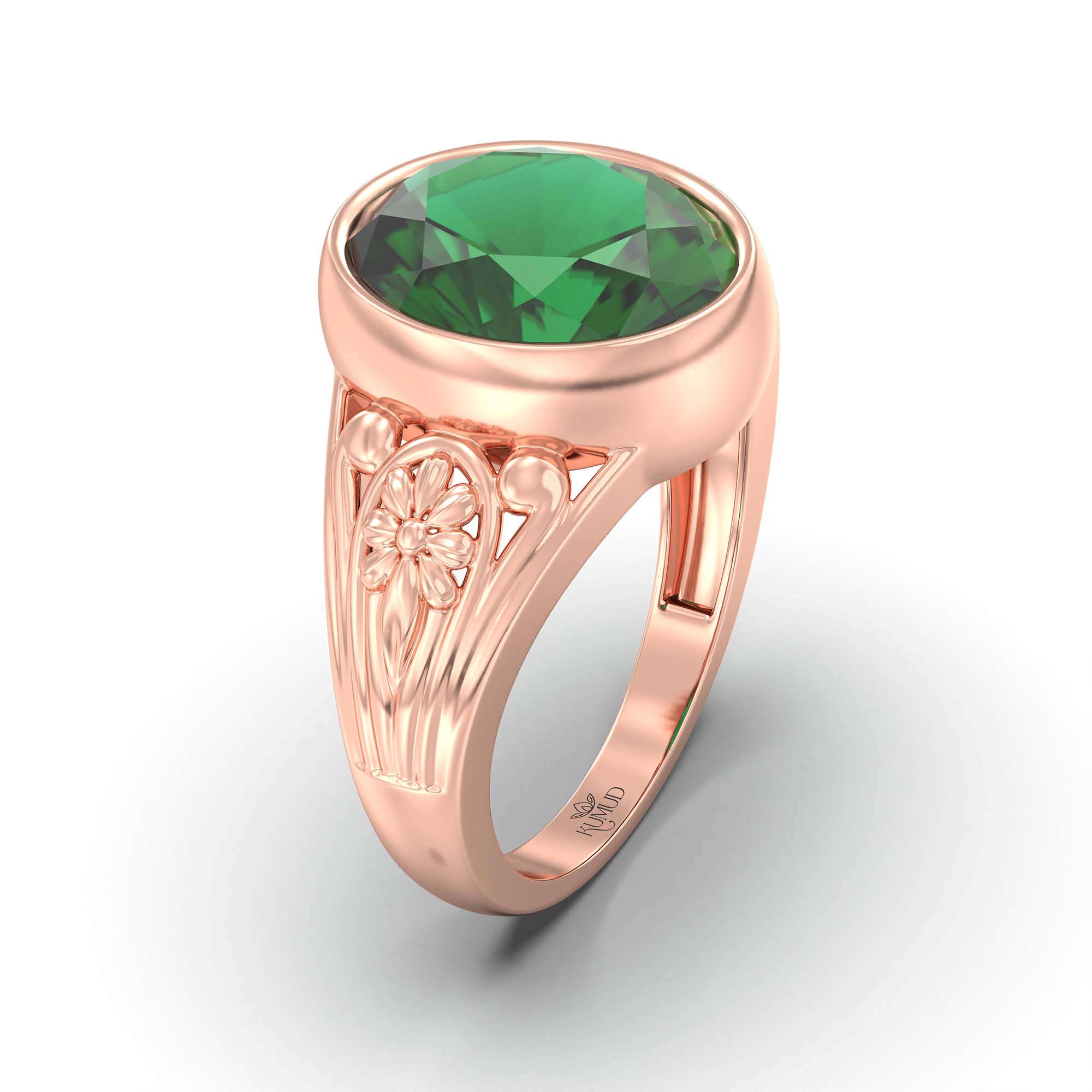 Emerald (Panna) Ring for Men in 18K Rose Gold – Oval 14x11 mm, Bezel Setting, 10 g (Design K12-1) thumbnail